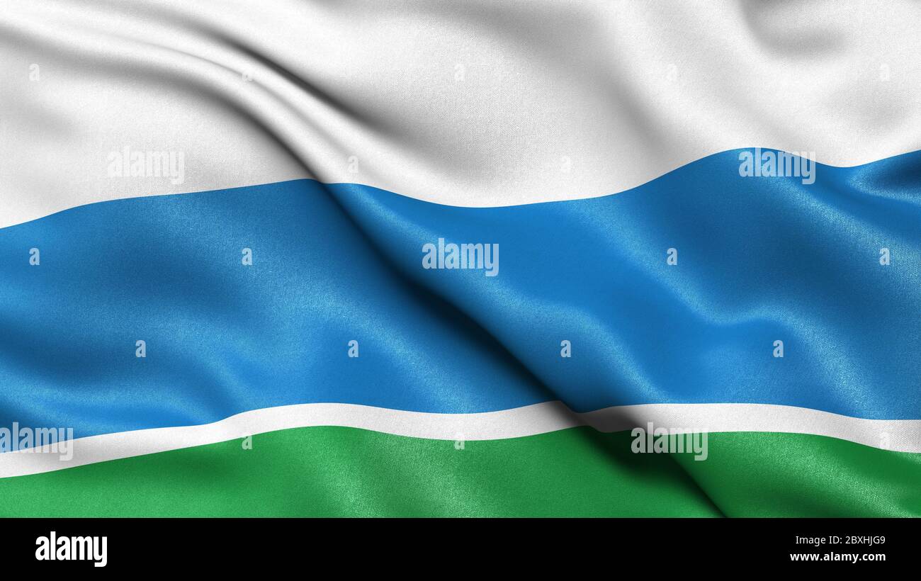 Flag of Sverdlovsk Oblast waving in the wind. 3D illustration. Stock Photo