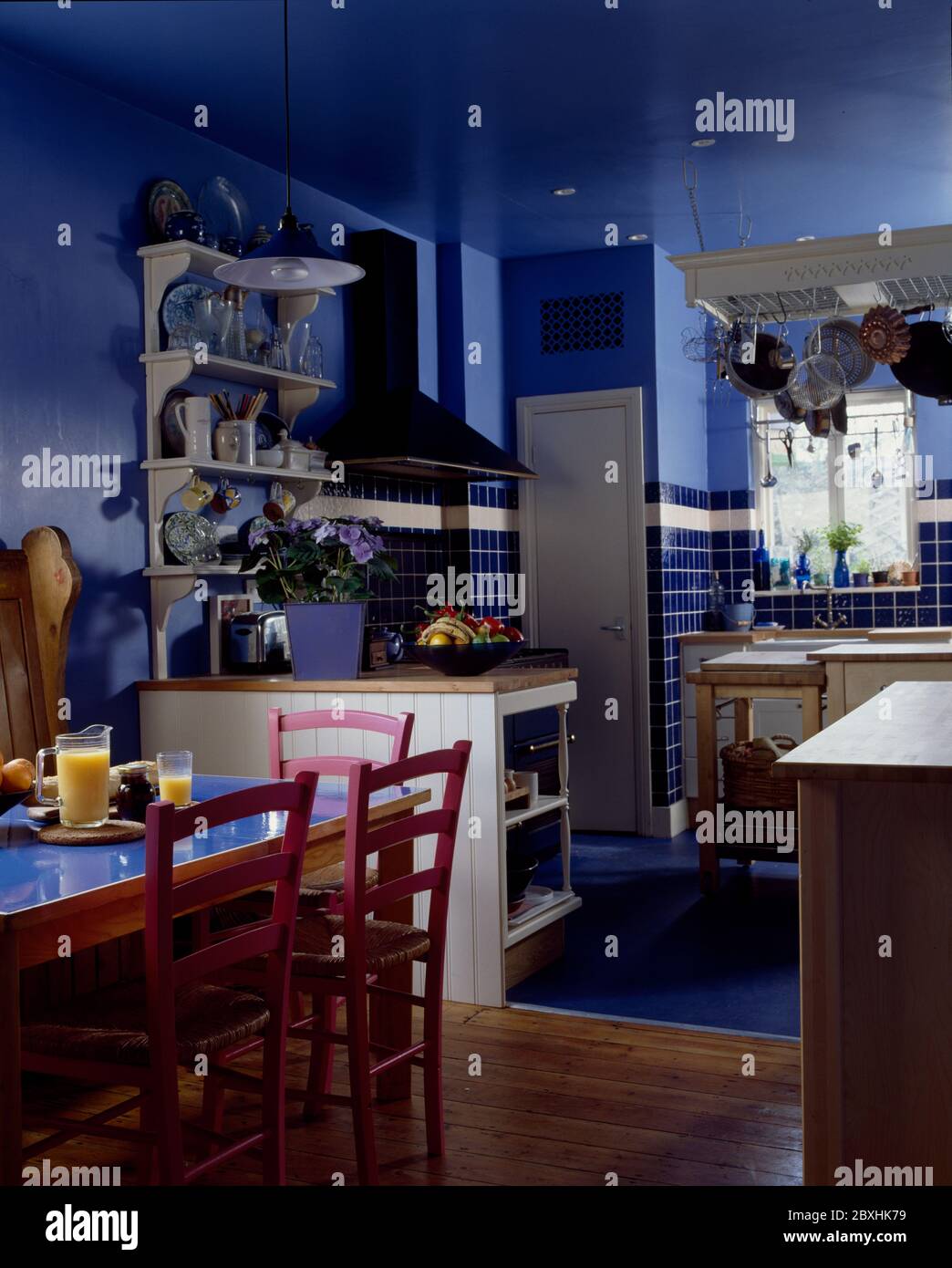 Dark blue decorated kitchen Stock Photo