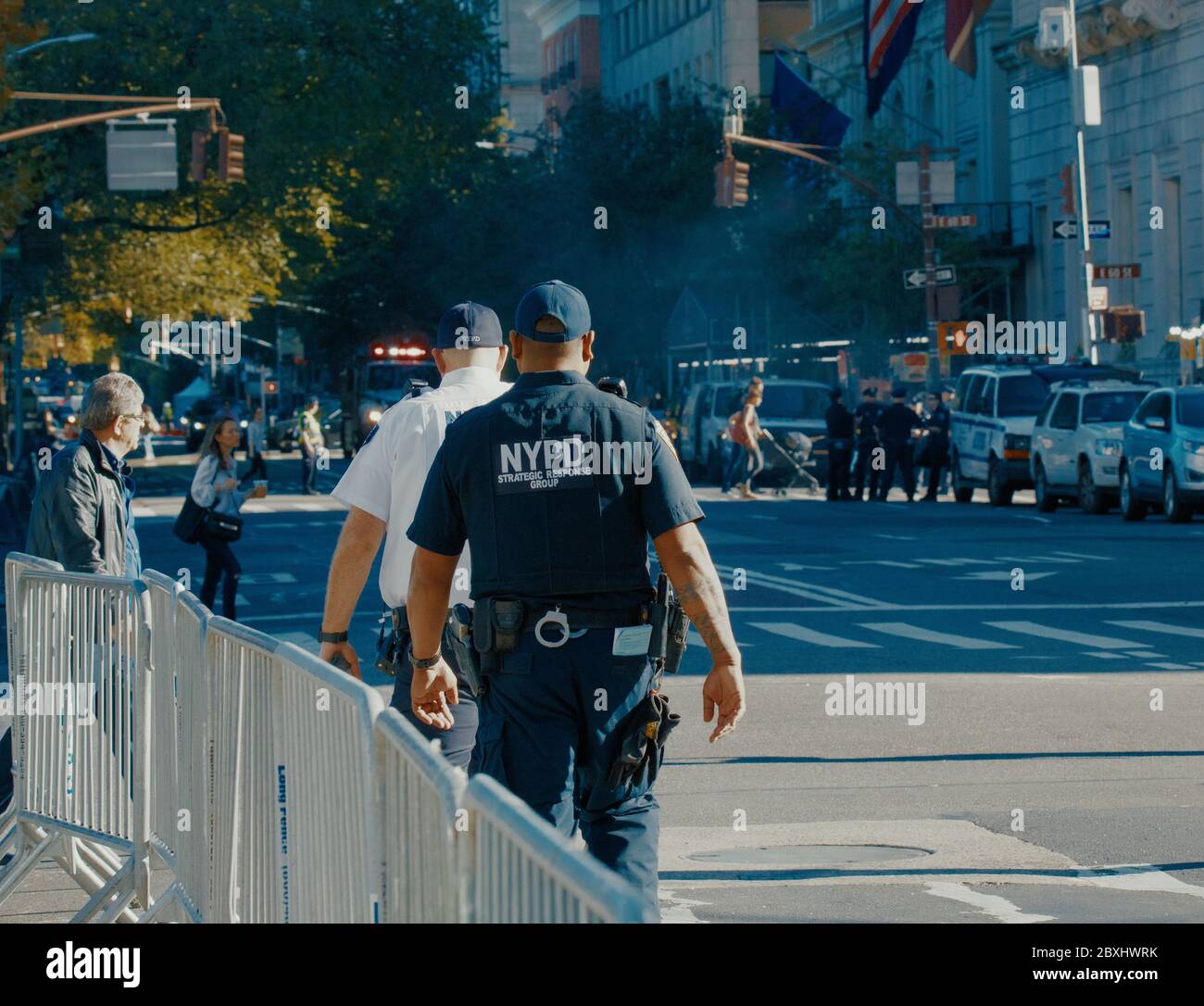 NEW YORK, USA - 01 MAY, 2020: Police officers performing his duties on the streets of Manhattan. New York City Police Department, NYPD Stock Photo