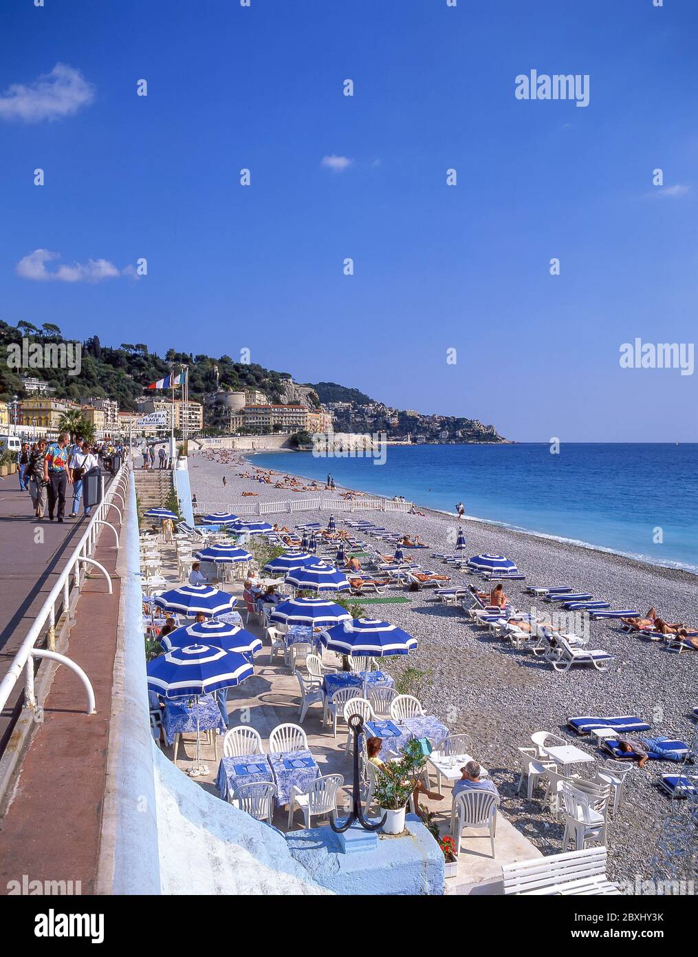 Opera Plage bar and restaurant, Promenade des Anglais, Nice, Côte d'Azur, Alpes-Maritimes, Provence-Alpes-Côte d'Azur, France Stock Photo