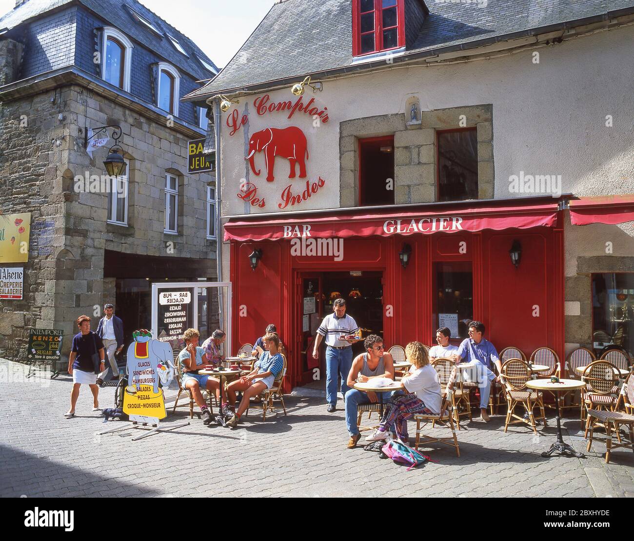 'Le Comptoir des Indes' restaurant, Rue des Augustins, Lannion, Côtes-d'Armor, Brittany, France Stock Photo