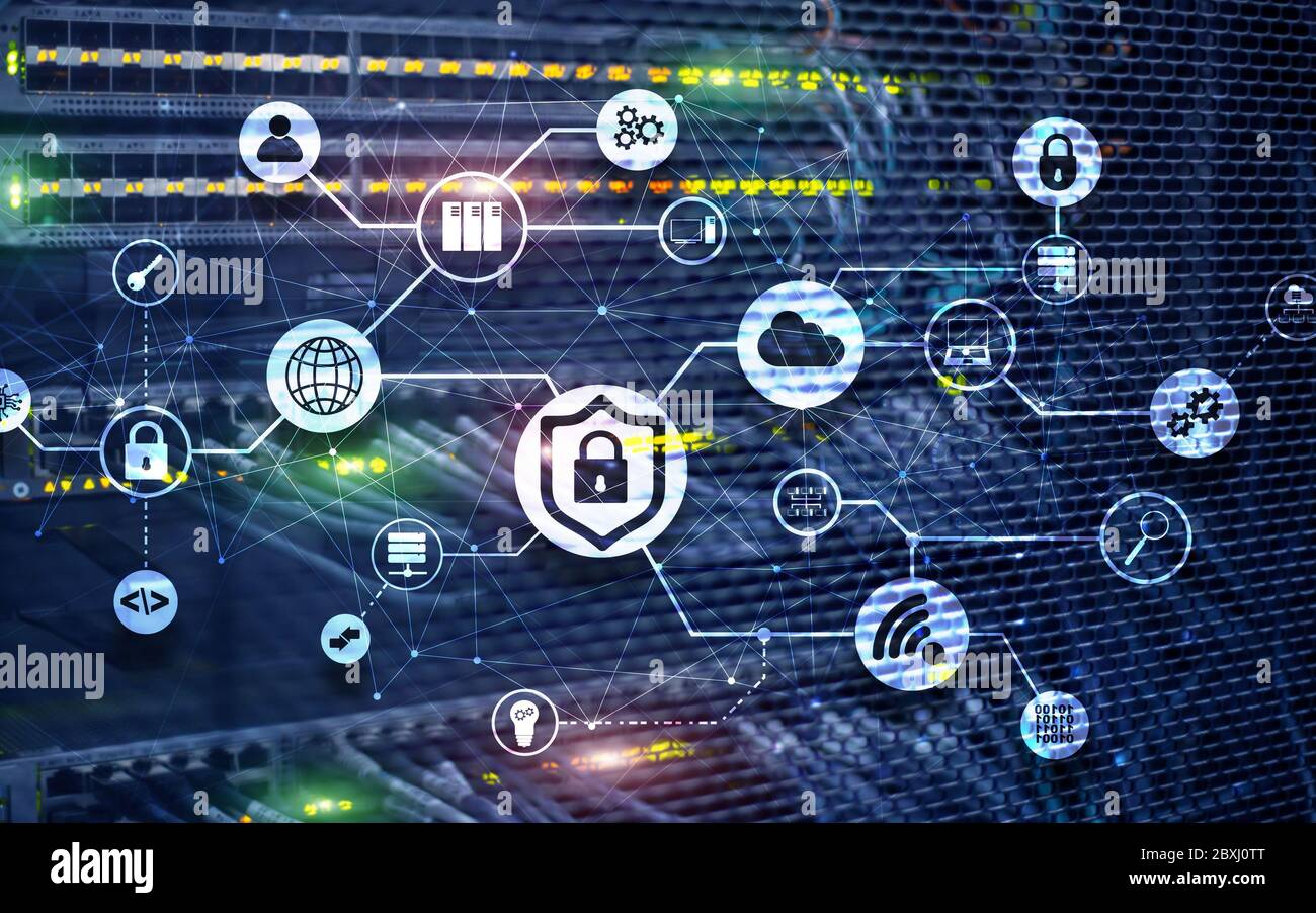 Data security concept. Icons: Closed Padlock, Wifi And cloud on digital background. Stock Photo