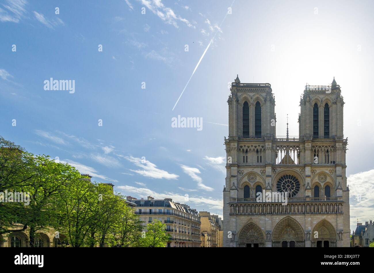 Notre-Dame de Paris bathed in spring sunshine Stock Photo