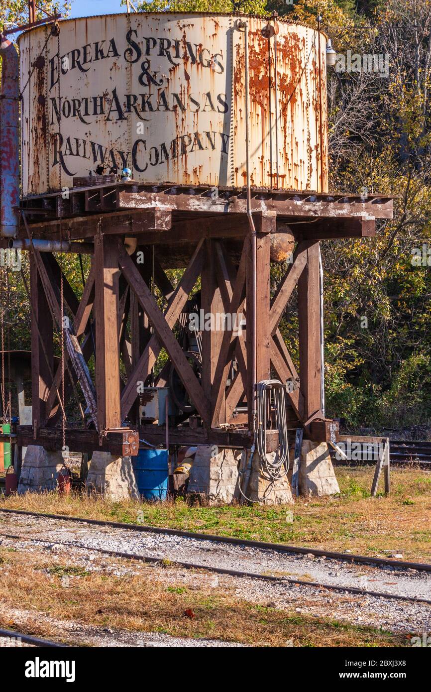 Eureka Springs and North Arkansas Railway Depot, historic vintage railroad service, at Eureka Springs, Arkansas. Stock Photo