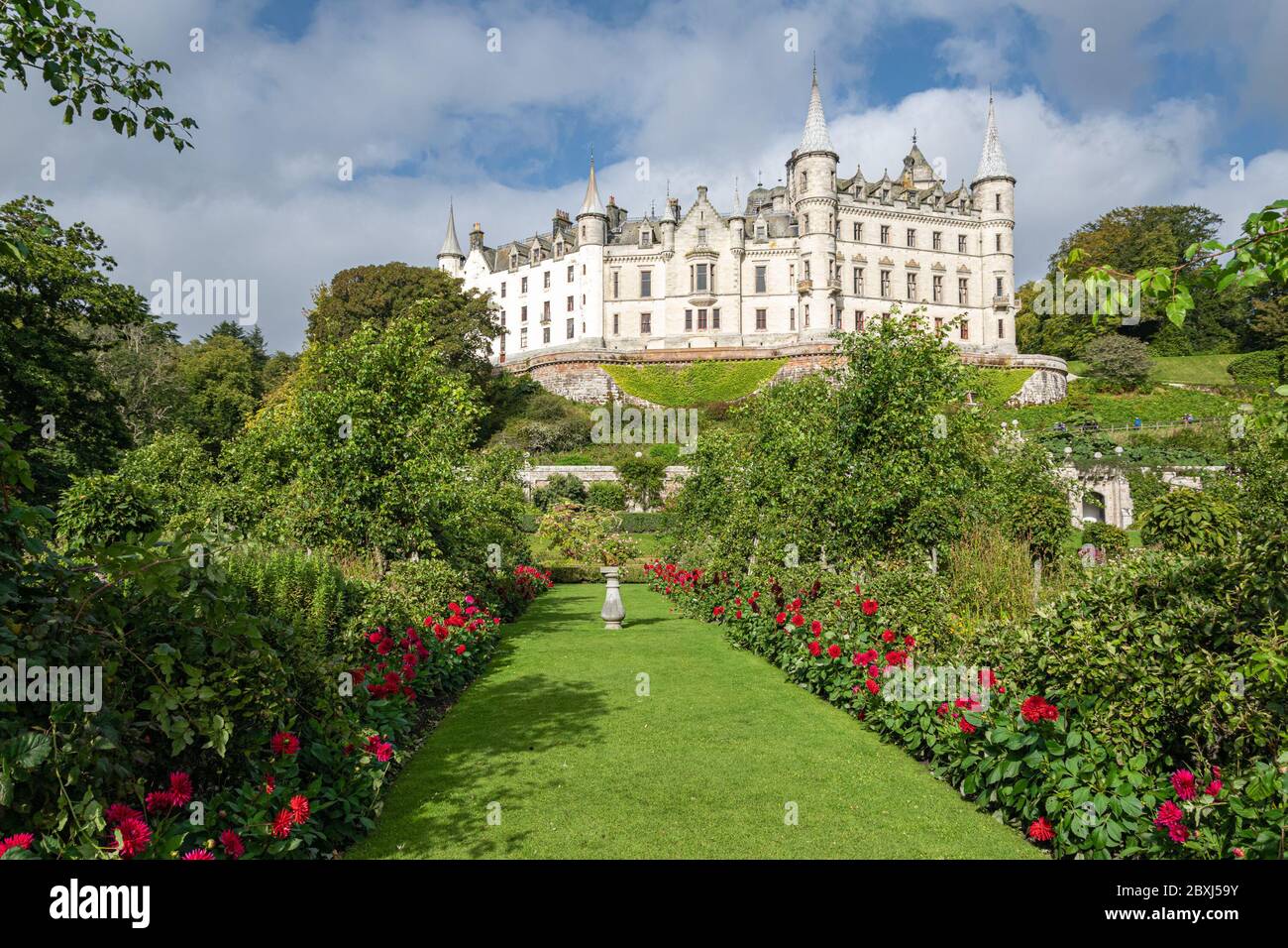 Dunrobin Castle the family seat of the Earl of Sutherland and the Clan Sutherland. View from the castle gardens Stock Photo