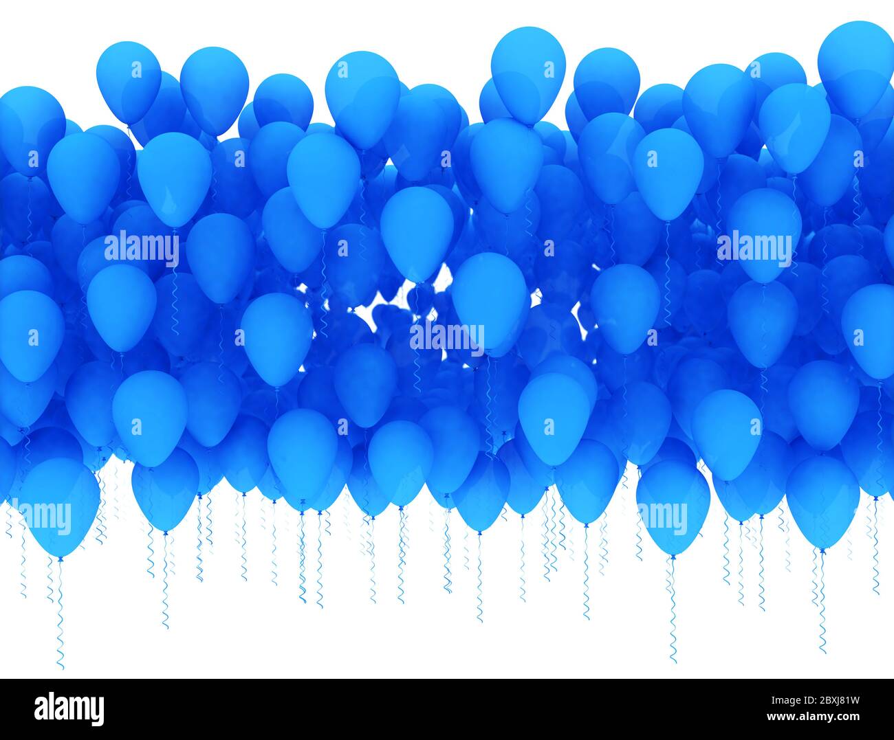 Blue balloons floating isolated on white background. 3D render Stock Photo
