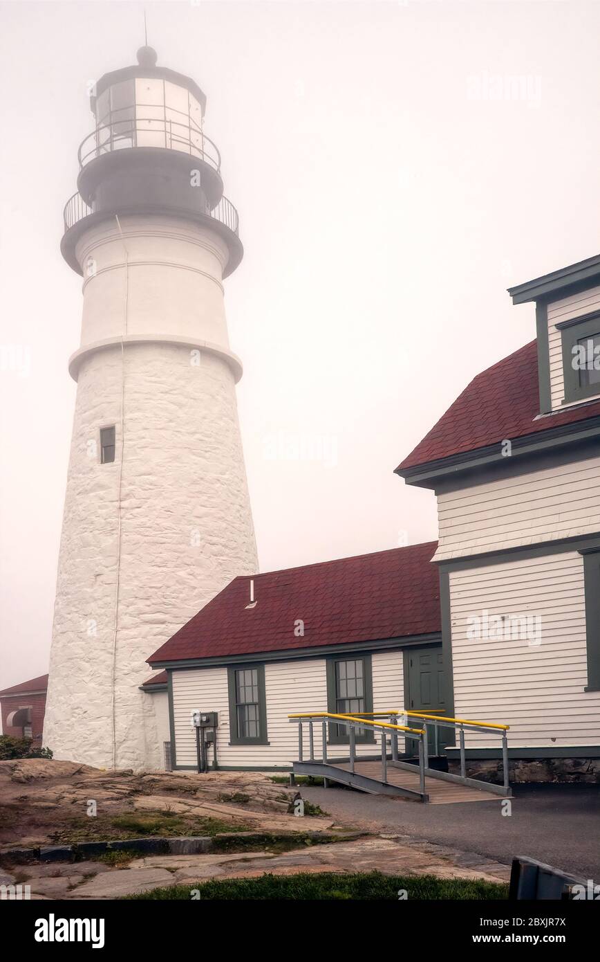 Close up of the Portland Head Lighthouse, located in Portland, Maine