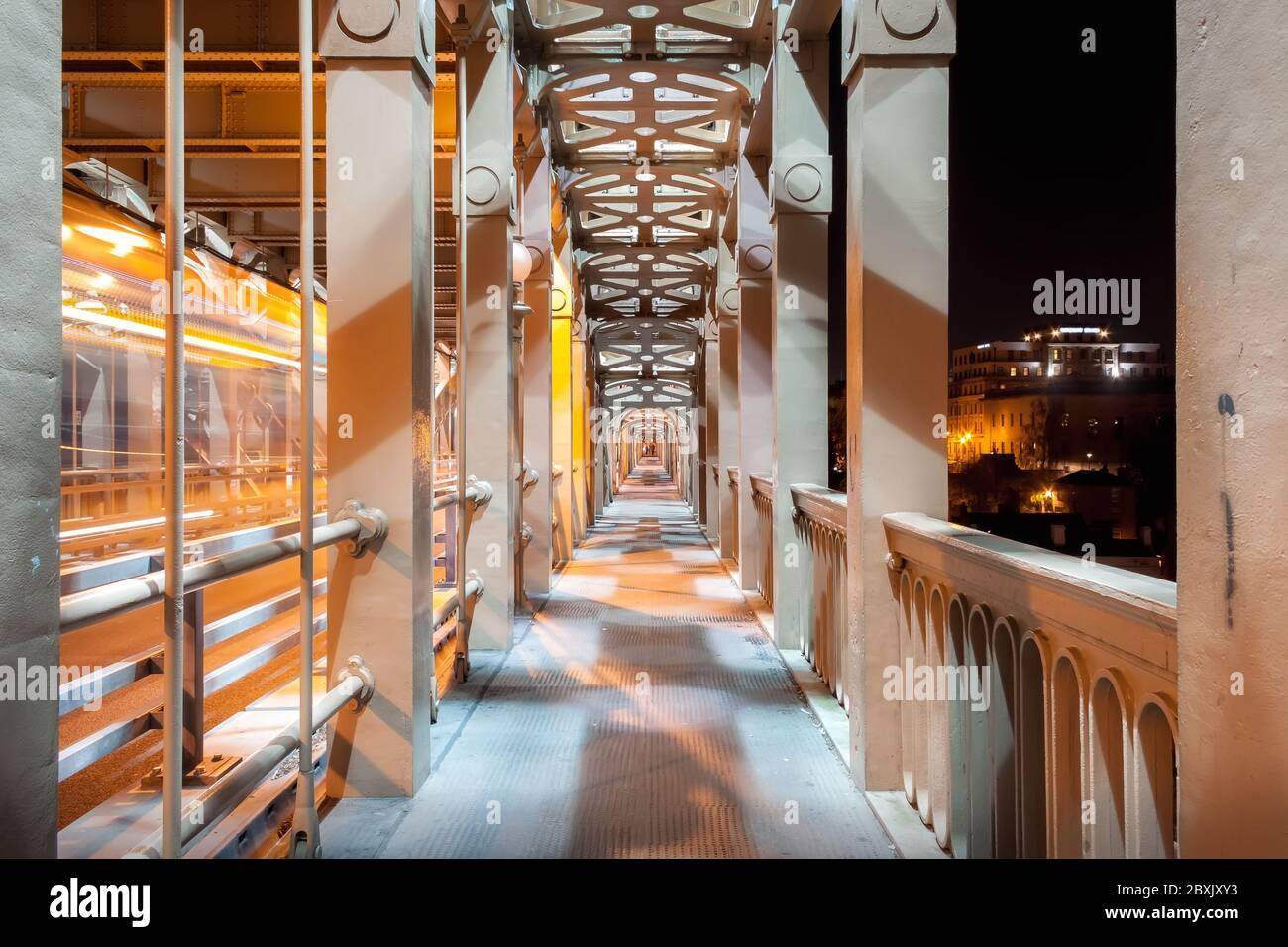 Quiet Evening Walk along High Level Bridge across River Tyne in Newcastle upon Tyne, UK Stock Photo