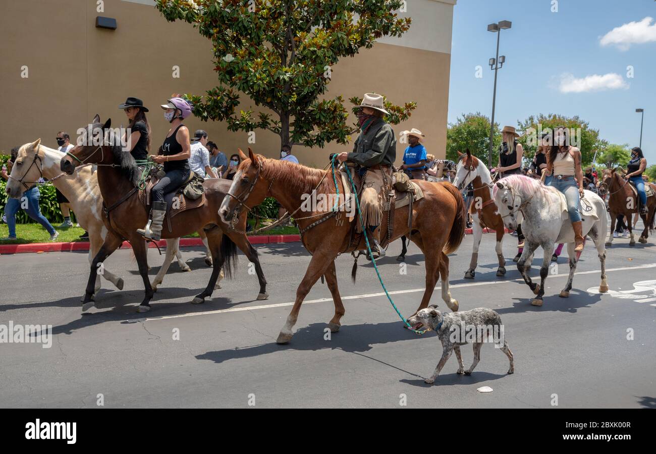 Compton, USA. 7th June, 2020. Horseback riders at the Compton Cowboy
