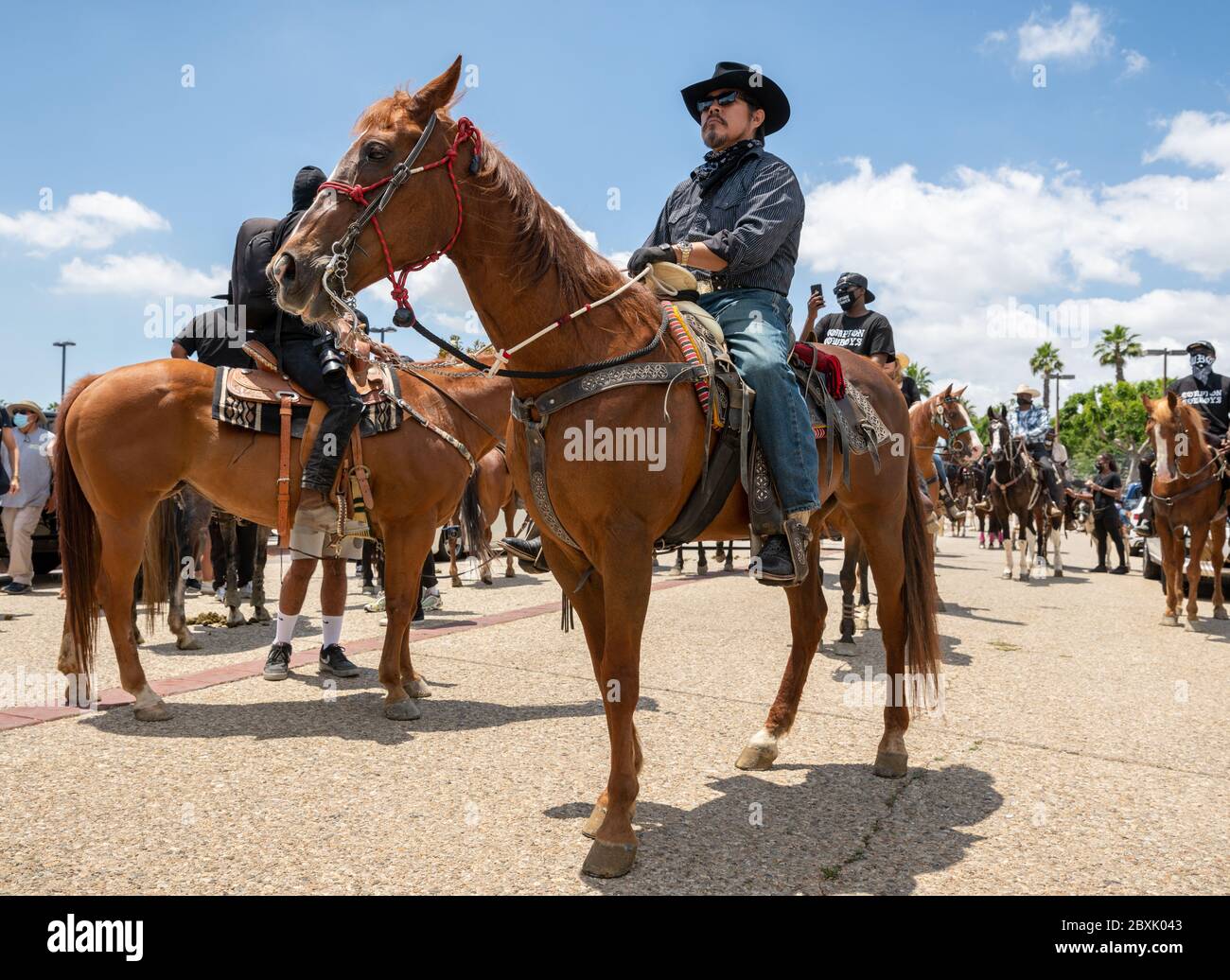 Compton, USA. 7th June, 2020. Horseback riders at the Compton Cowboy