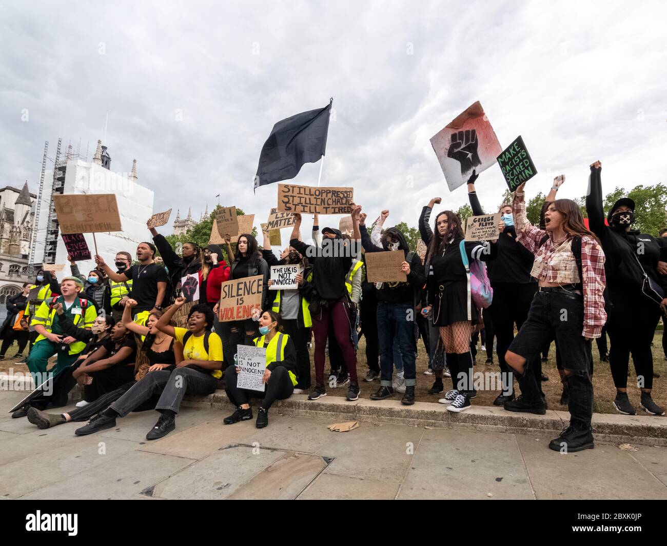 London. UK. June the 7th 2020. BLM protesters during the Black Lives Matter in Parliament Square. Stock Photo