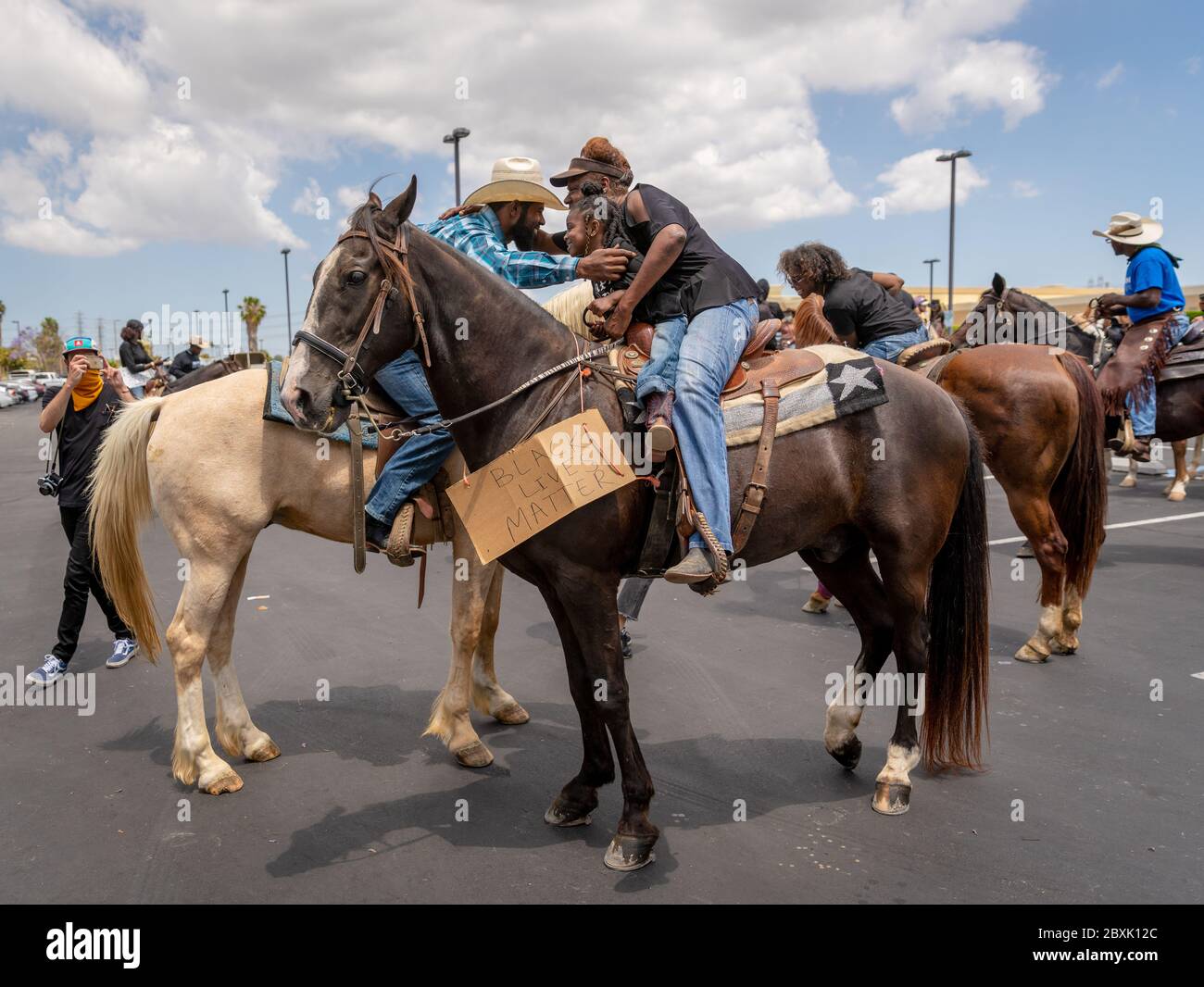 Compton, USA. 7th June, 2020. Horseback riders at the Compton Cowboy Peace Ride in honor of George Floyd. Credit: Jim Newberry/Alamy  Live News. Stock Photo