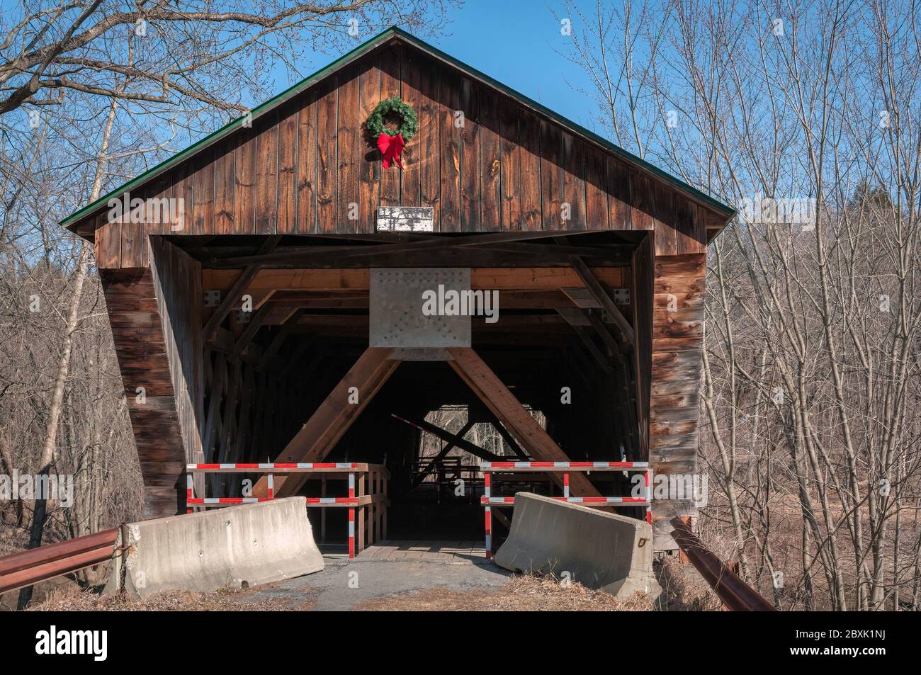 Hammond Covered Bridge in Pittsford, Vermont in the Winter, decorated