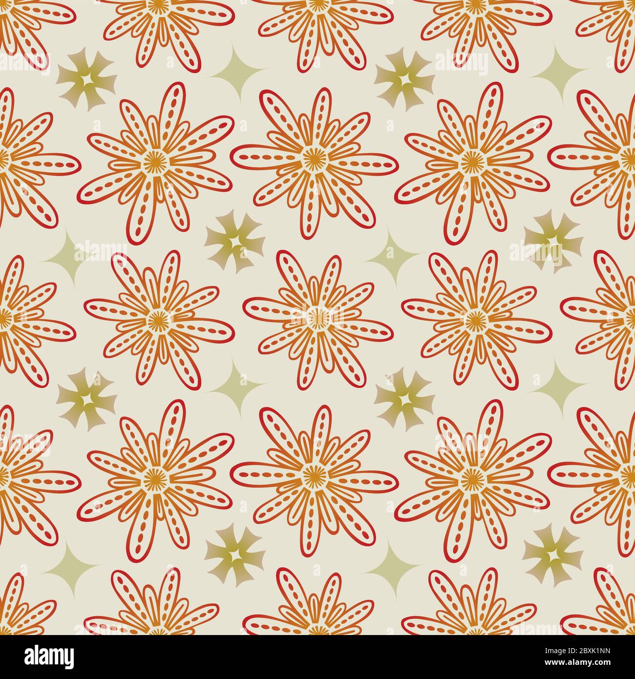 Flower Seamless Pattern in Beige and Khaki - Pastel Colors on Gray Background Stock Vector