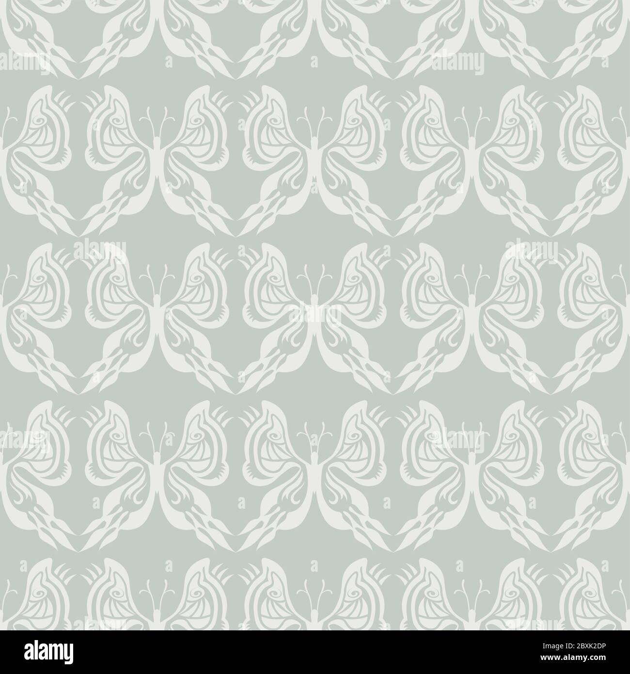 Butterfly Seamless Pattern - White on Beige / Gray Background - Optical Illusion Stock Vector