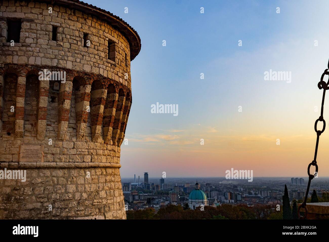 Aerial view of the city of Brescia from the medieval castle Stock Photo