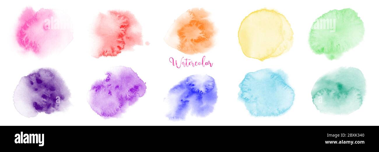 Hand drawn colorful watercolor paint brush set.  Stain artistic vector used as being an element in the decorative design of background, brochure, post Stock Vector