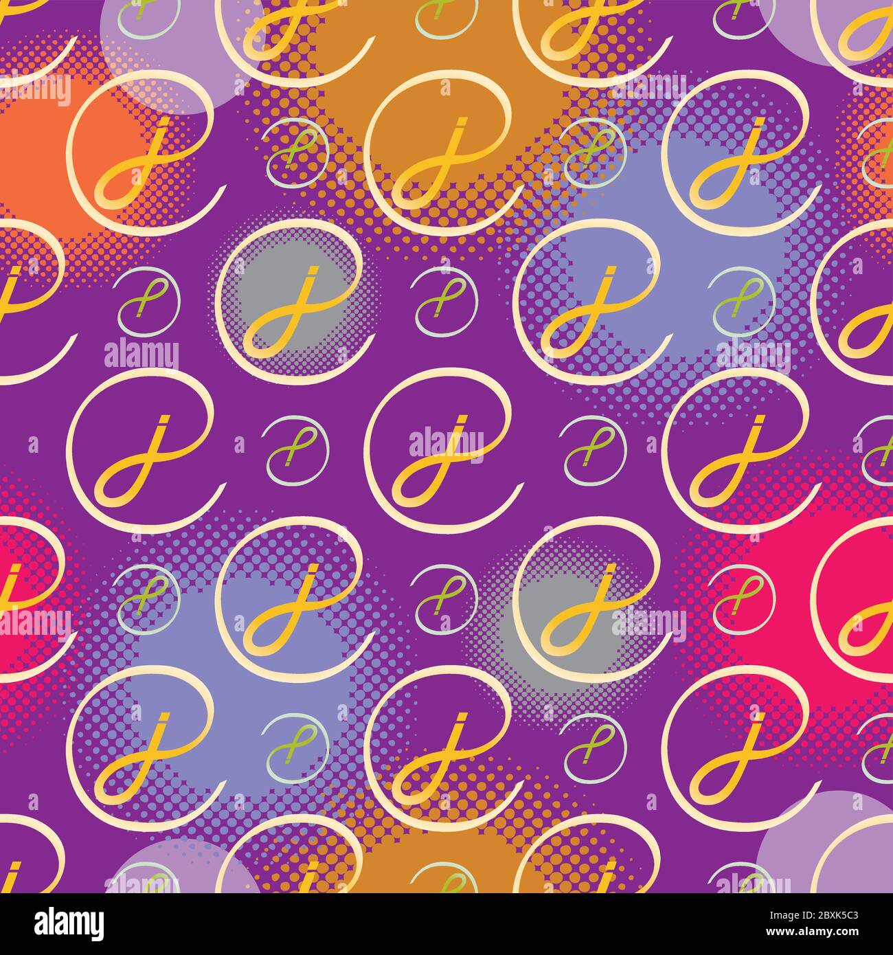 Monogram Seamless Pattern of Letter J - Purple and Gold Colors Stock Vector