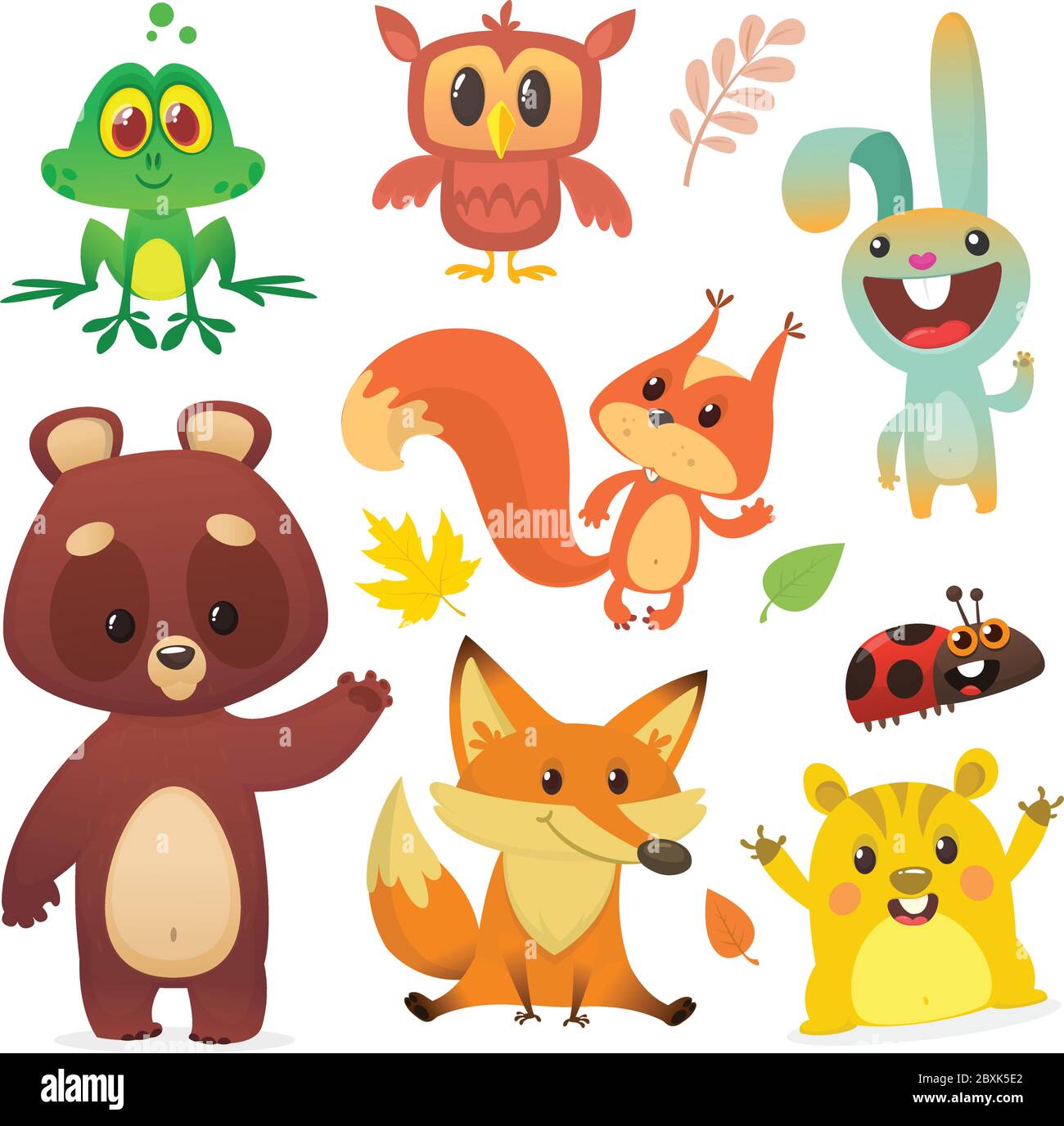 Cartoon woodland animals set. Vector illustration. Big set of cartoon