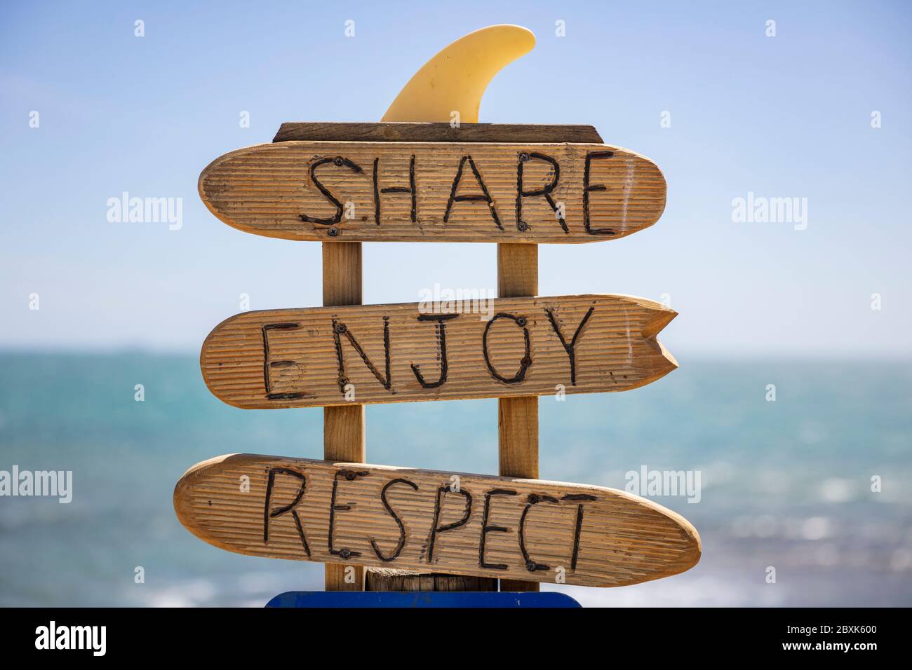 Freemantle Australia November 5th 2019: Share, Enjoy, Respect sign at the entrance to Cottesloe Beach in Perth, Western Australia Stock Photo