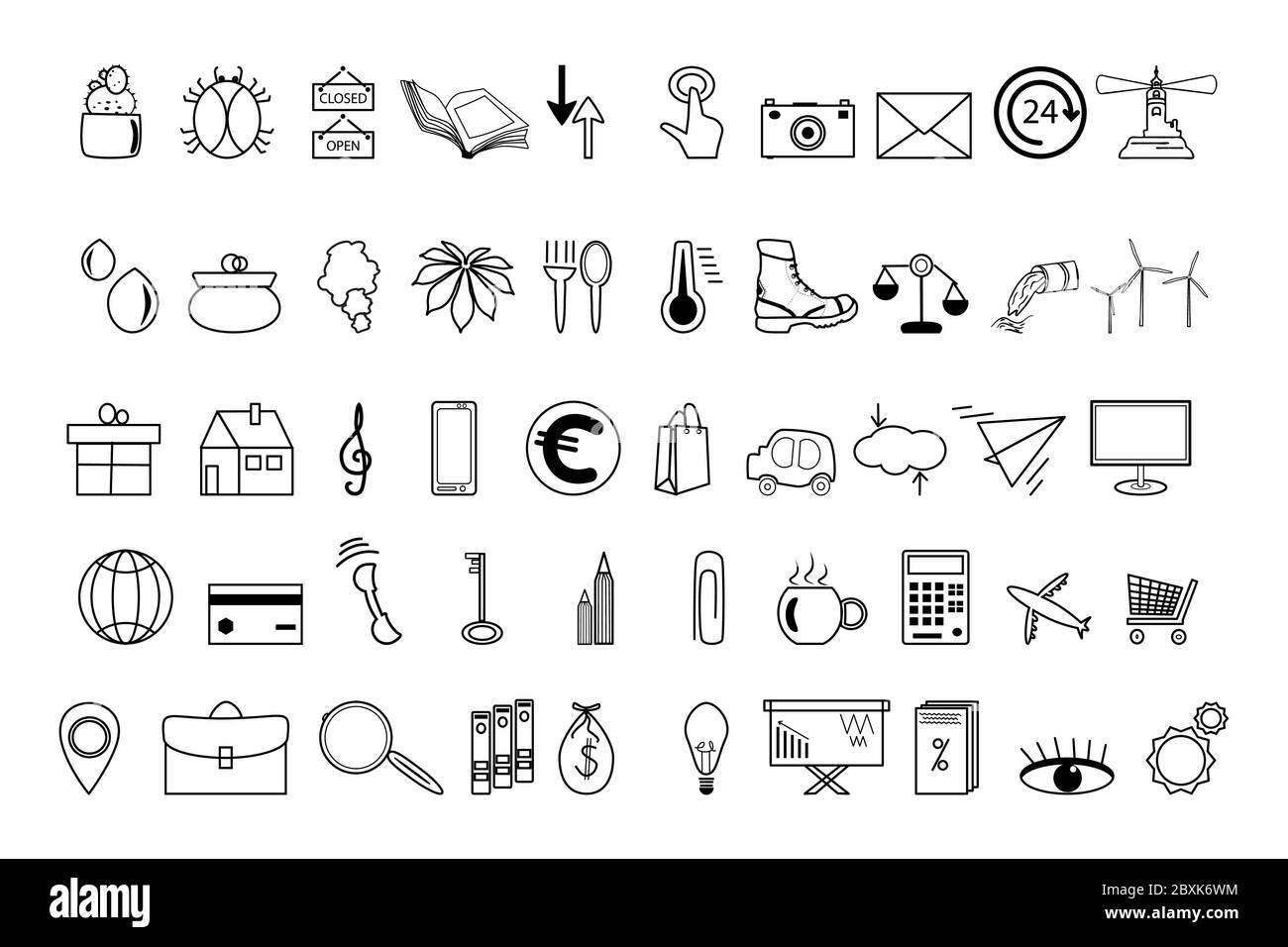 Business accessories flat line vector icons set