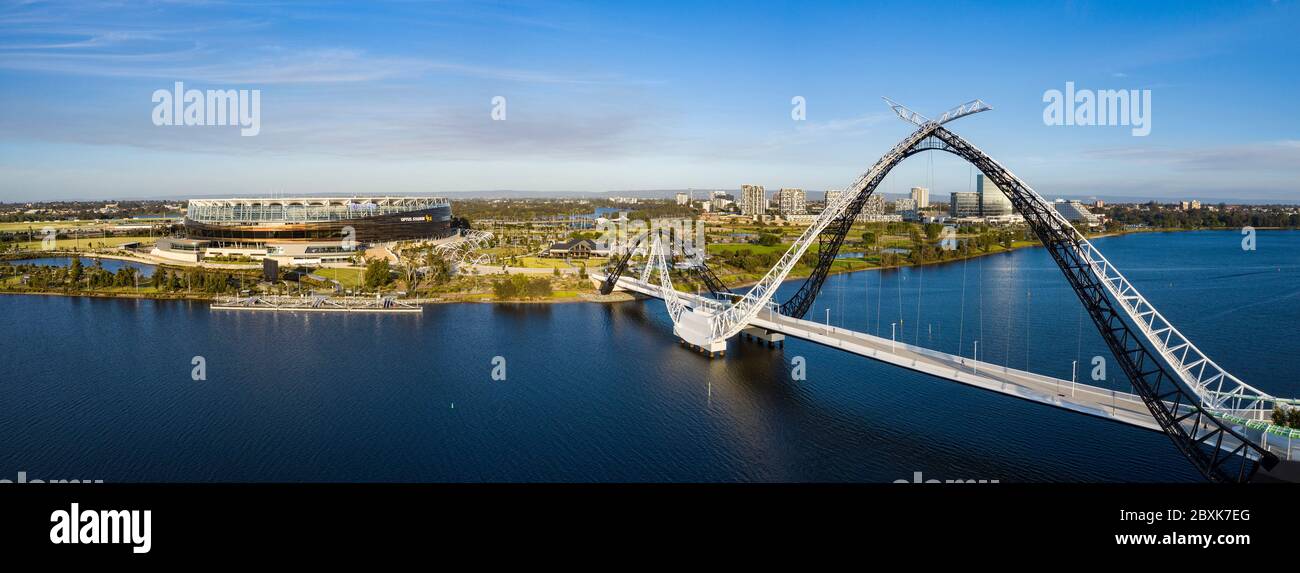 Perth Australia November 5th 2019: Panoramic aerial view of the Optus stadium and Matagarup bridge in Perth, Western Australia Stock Photo