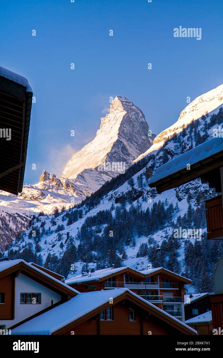 Matterhorn view from Zermatt town Stock Photo - Alamy