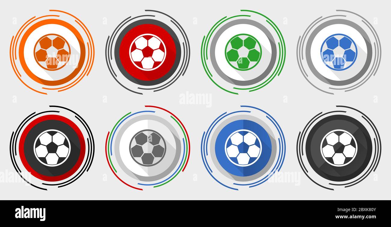 Soccer vector icon set, modern design flat graphic in 8 options for web ...
