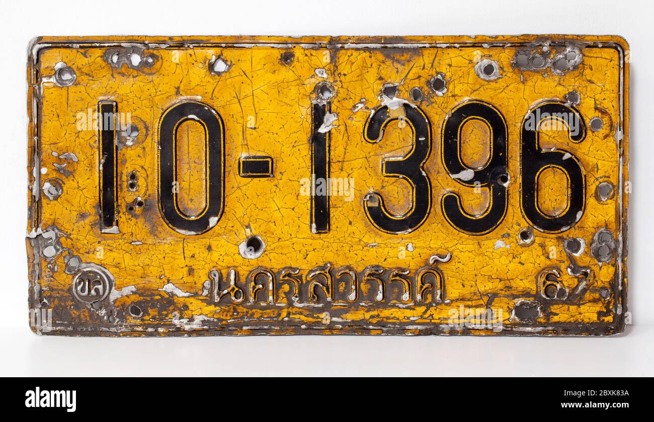 Old Thai Taxi Cab Registration Number Plate Stock Photo