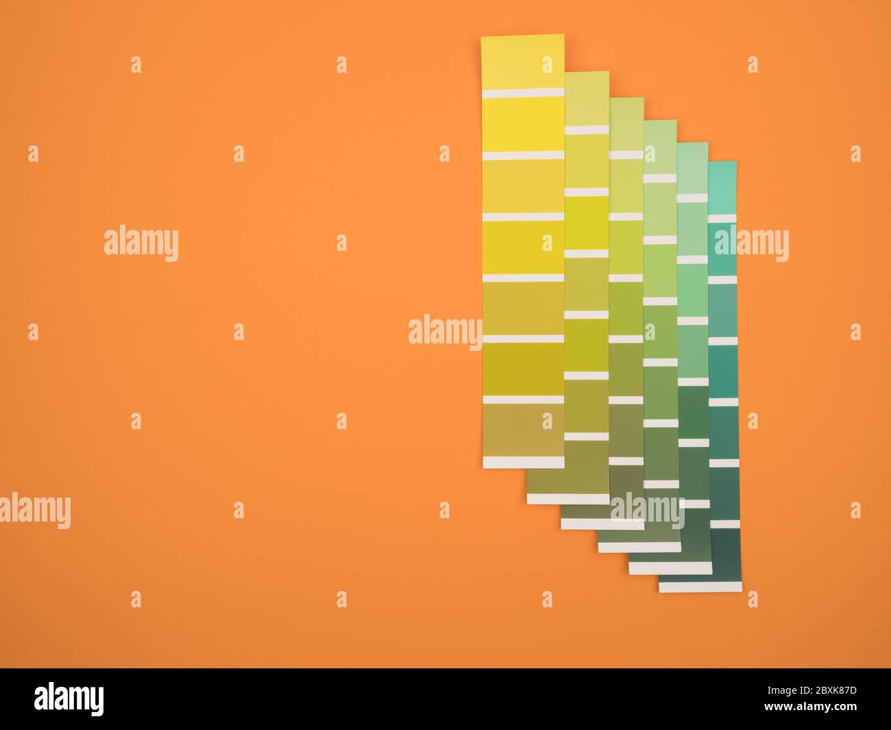 Green color palette. Many shades of green on an orange background Stock ...