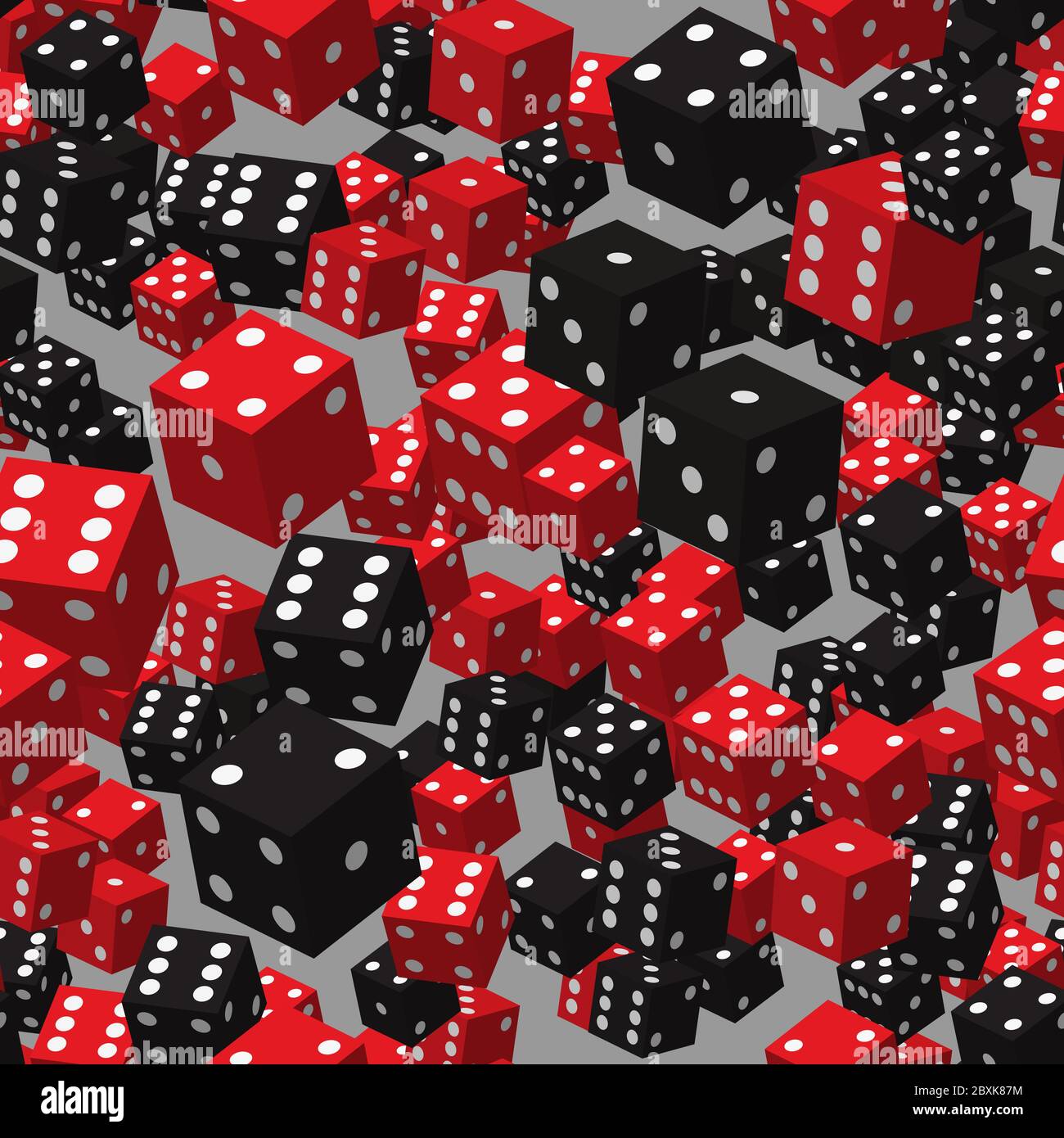 Red Black Dice Seamless Pattern, 3D Illustration Stock Vector