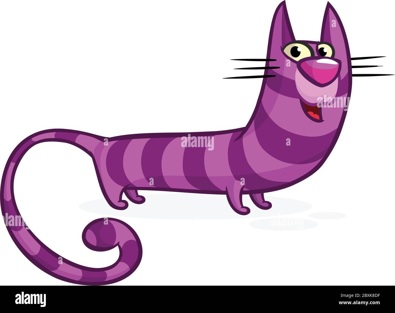 Funny striped cat cartoon. Vector illustration of walking cat outlined Stock Vector