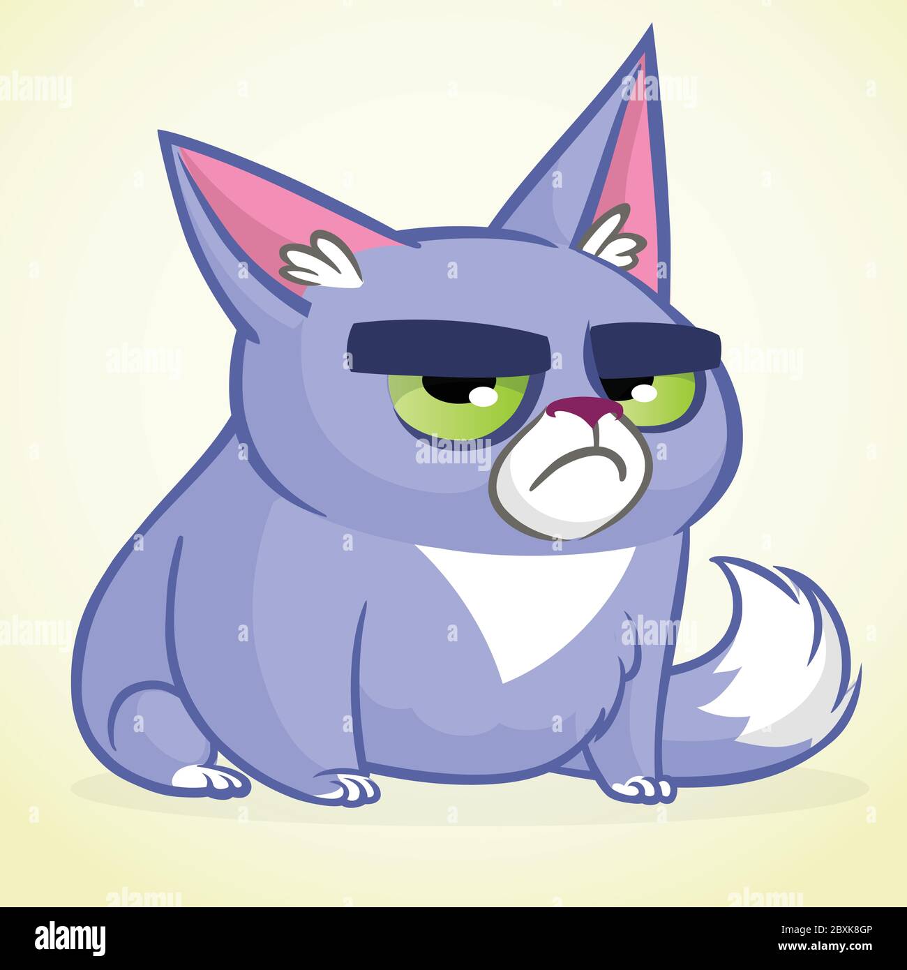 Angry furry cartoon cat. Cute grumpy cat for prints, design, cards