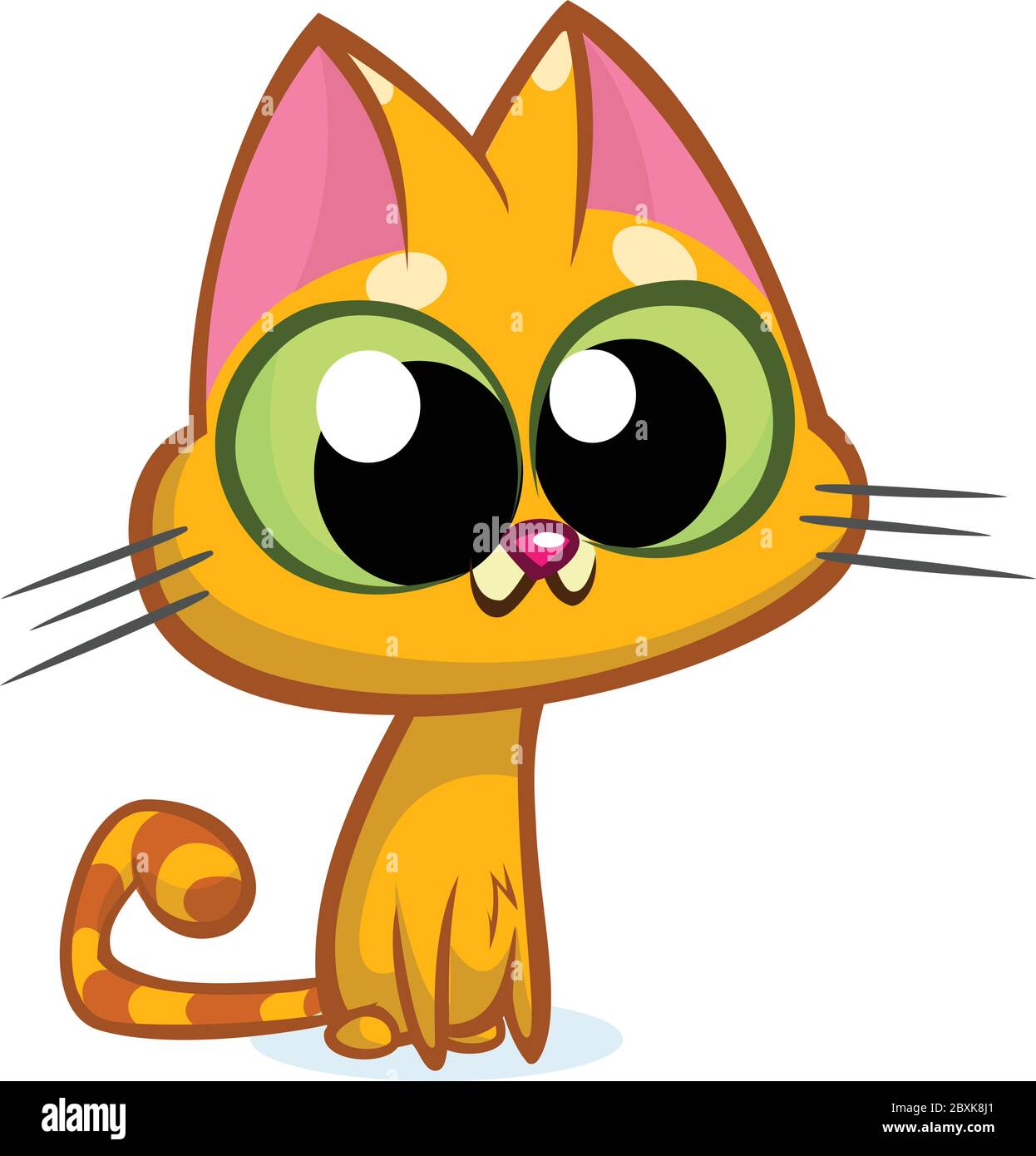 Illustration of an orange striped cat with big eyes sitting and smiling.  Cute kitty vector logo Stock Vector Image & Art - Alamy