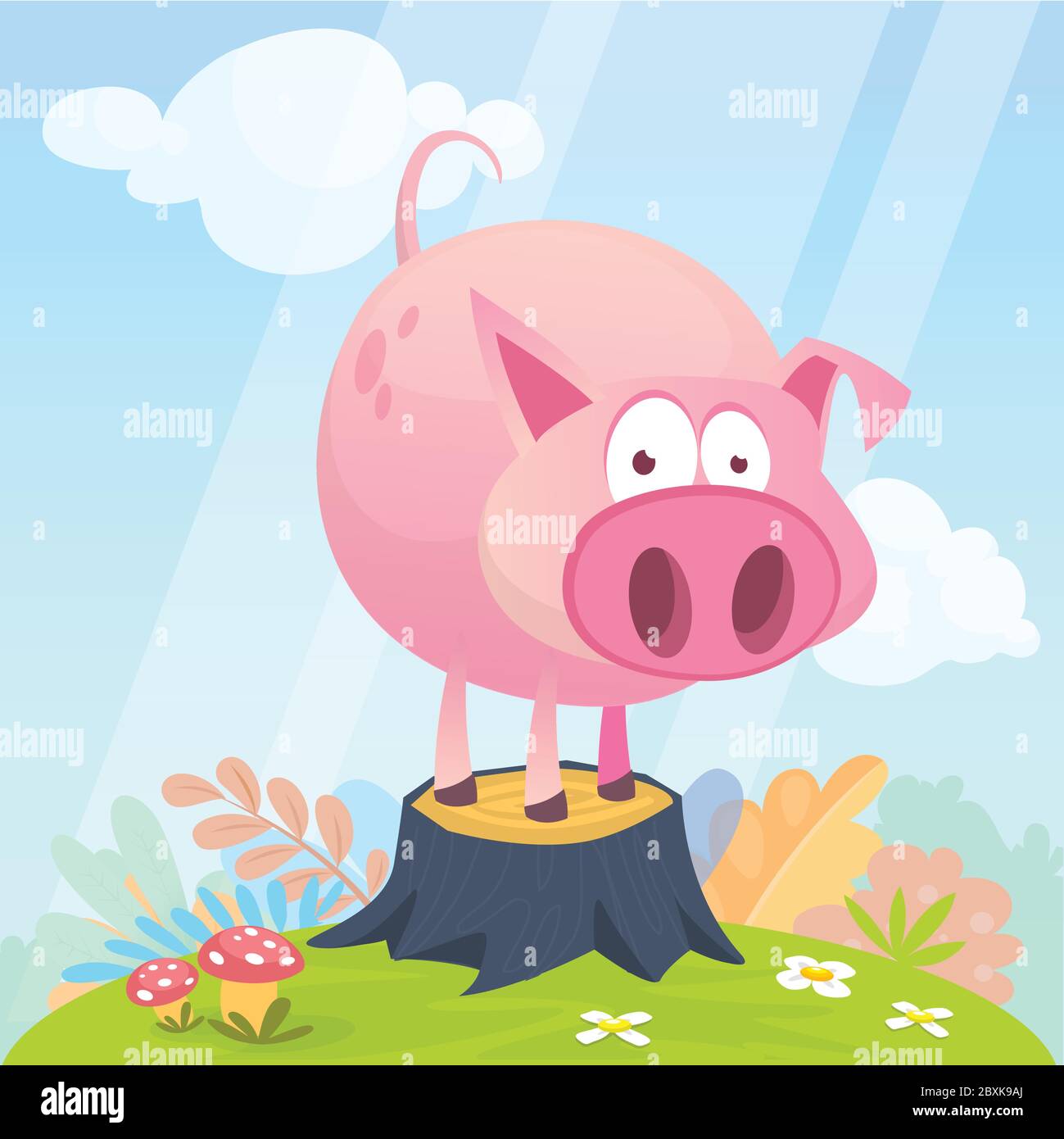 Vector illustration of cute pig cartoon isolated on simple background with  grass on the meadow. Design forstickers, print or children book Stock  Vector Image & Art - Alamy