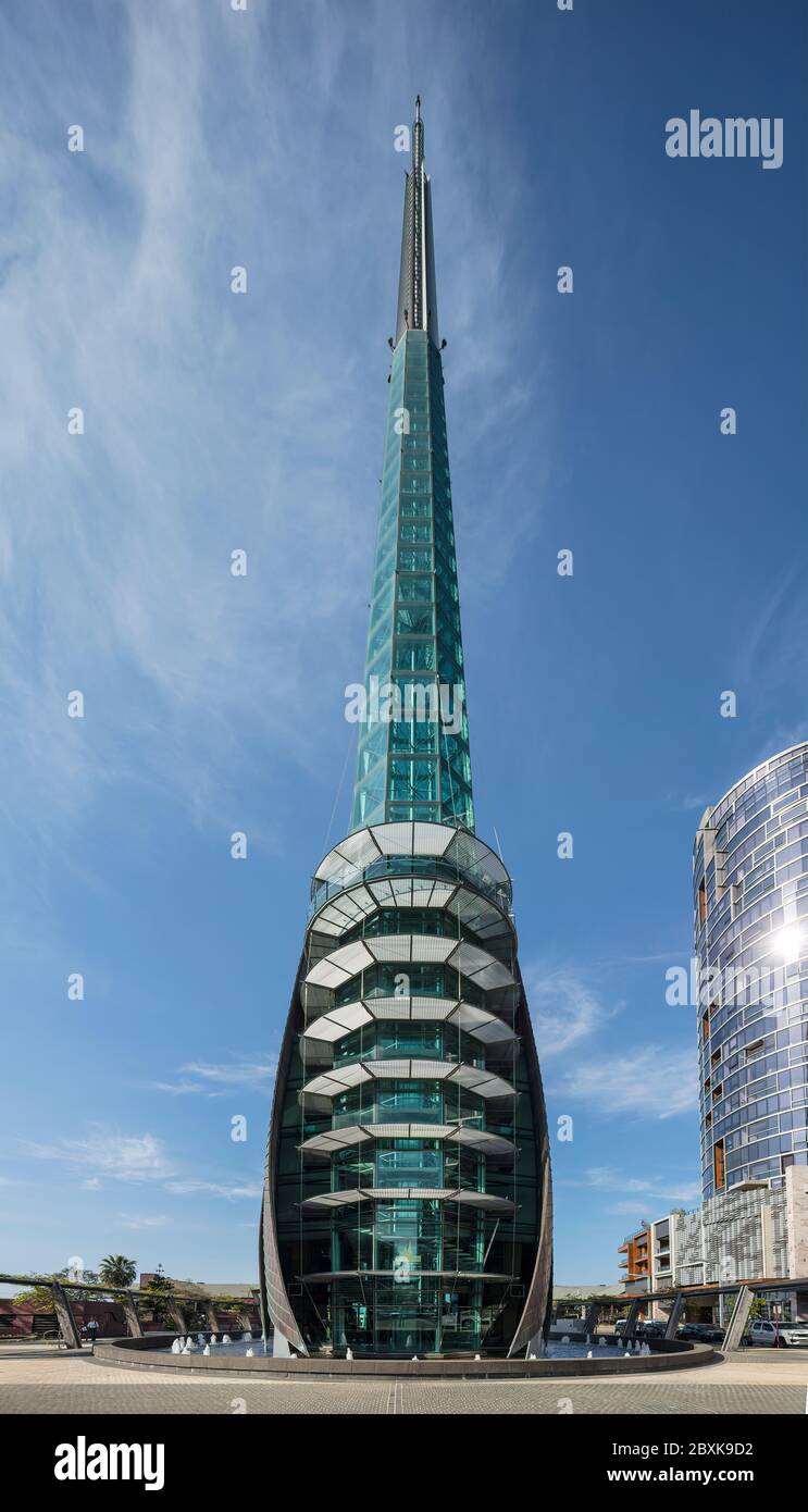 Perth Australia November 5th 2019: The Bell Tower, also known as the Swan Bell Tower is  futuristic copper and glass campanile in Perth Australia Stock Photo