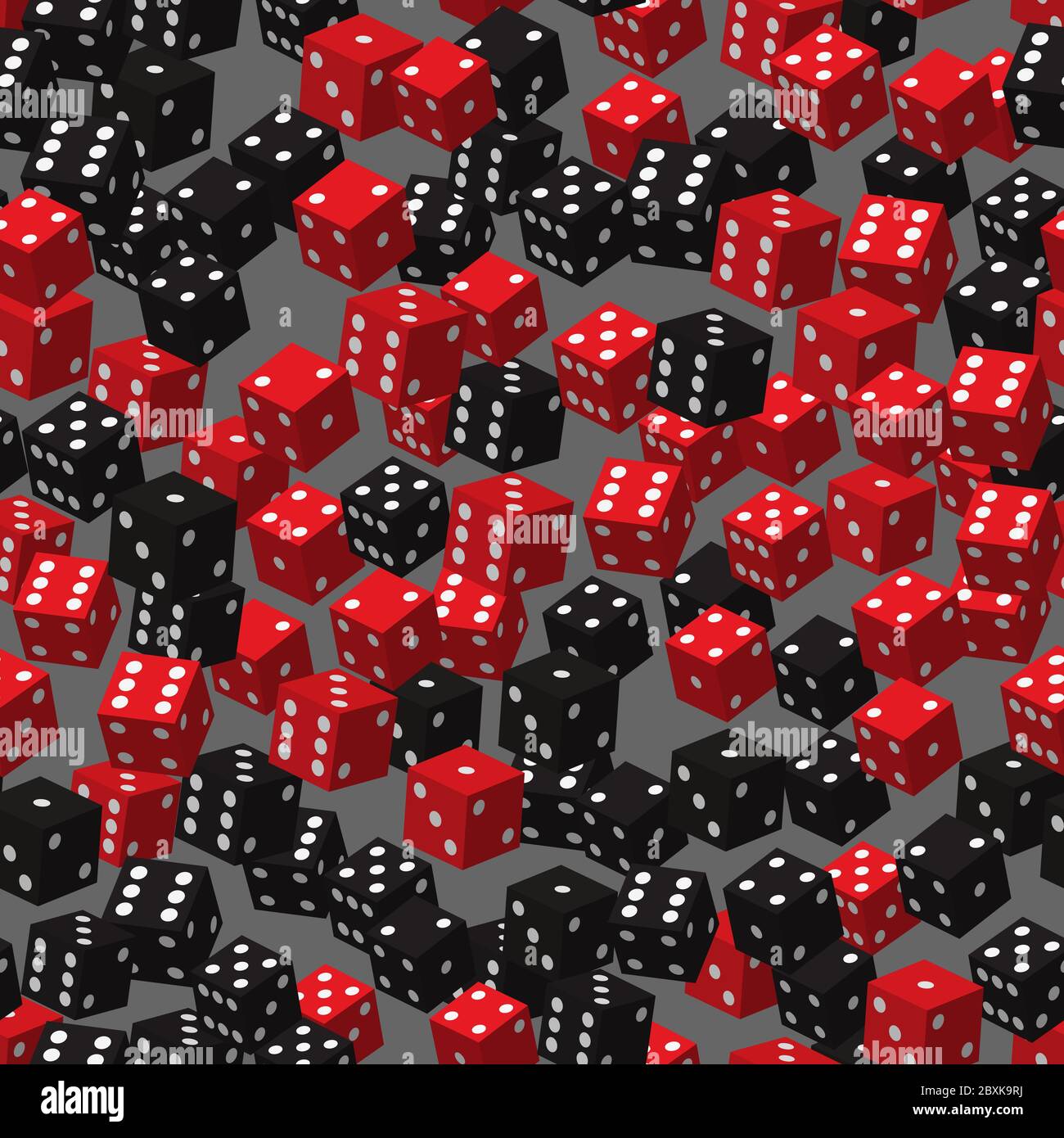 Red Black Dice Seamless Pattern, 3D Illustration on Gray Background Stock Vector