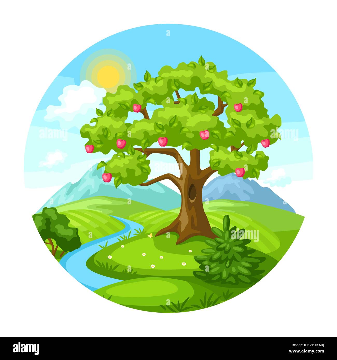 Summer landscape with trees, mountains and hills Stock Vector Image ...