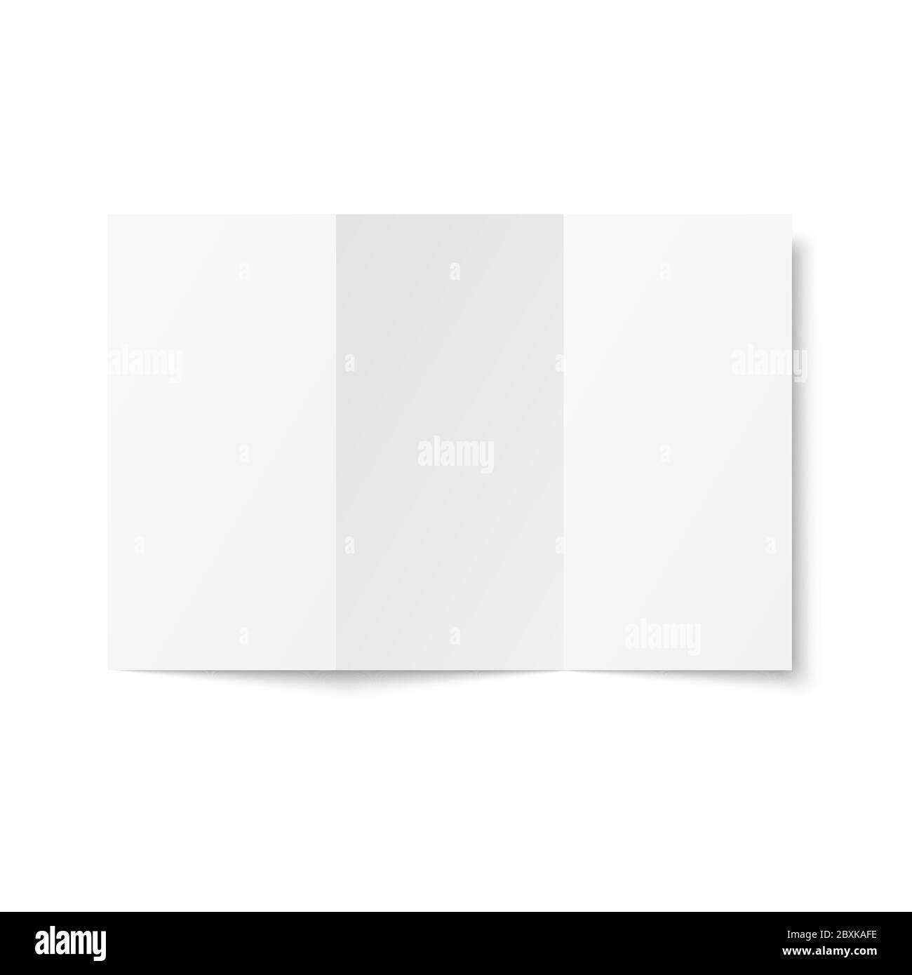 Vector blank white trifold leaflet opened on white background. top view. Zigzag folded paper sheet in A4. Mock up of empty cover or flyer isolated. 3D Stock Vector