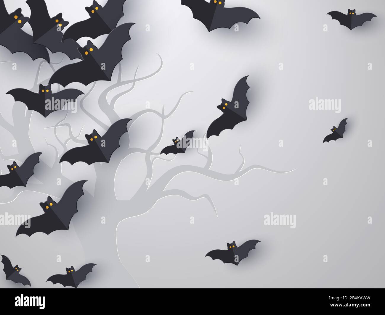 Flying bats background with copy space. Stock Vector