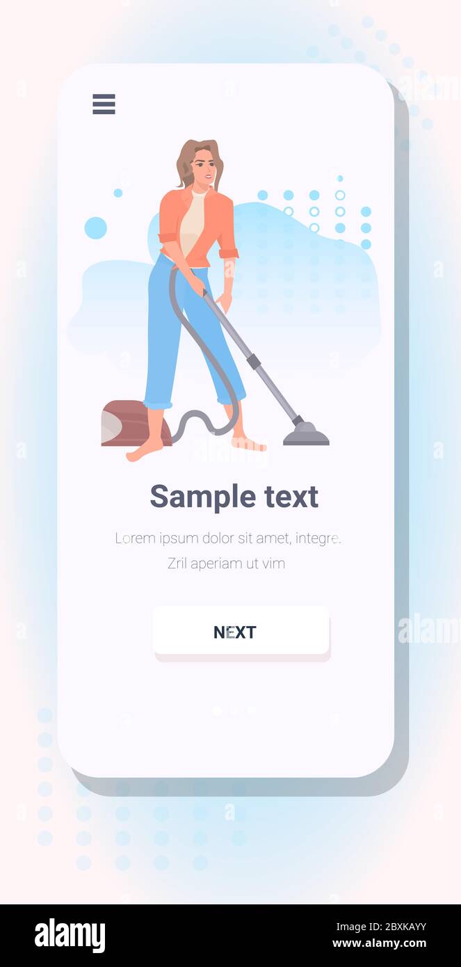woman using vacuum cleaner girl cleaning floor housekeeping concept