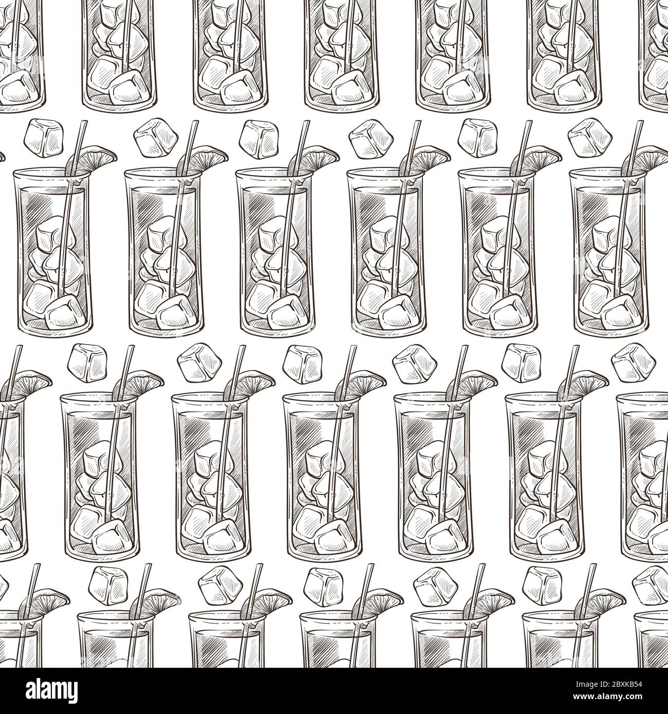 Alcoholic beverage with ice cubes and mandarin slice seamless pattern Stock Vector