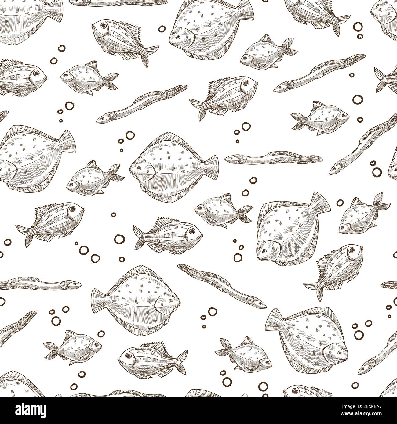 Aquatic tropical fish, exotic sea creatures seamless pattern Stock Vector