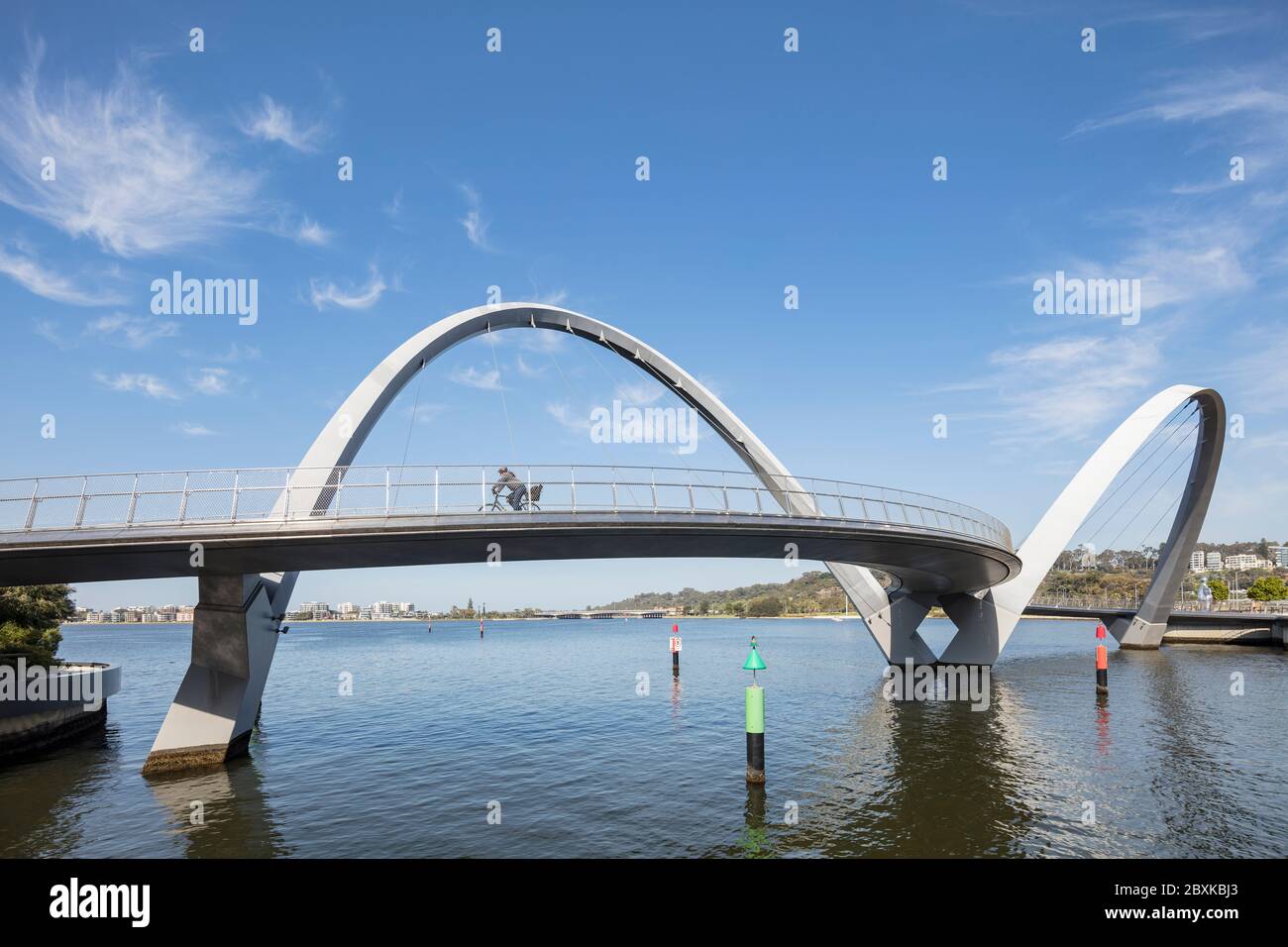 Perth Australia November 5th 2019: The iconic curved pedestrian bridge at Elizabeth Quay in Perth, Western Australia Stock Photo