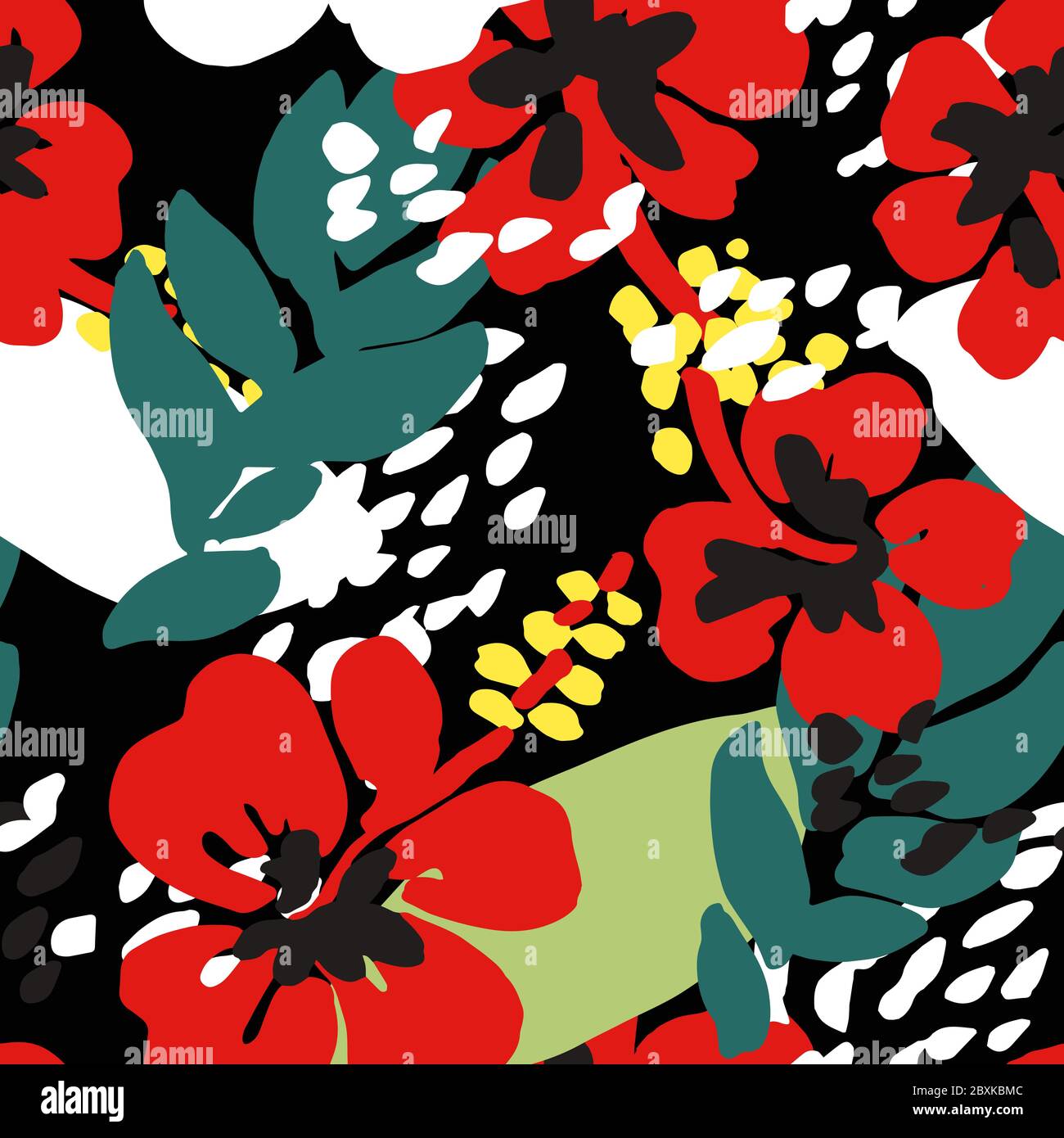 Poppies and foliage, floral background seamless pattern vector Stock Vector