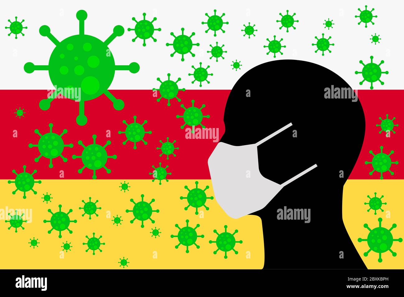 Human using a Mouth Face Masks or  Mouth Cover  surrounded with virus with OSETIA flag Stock Photo
