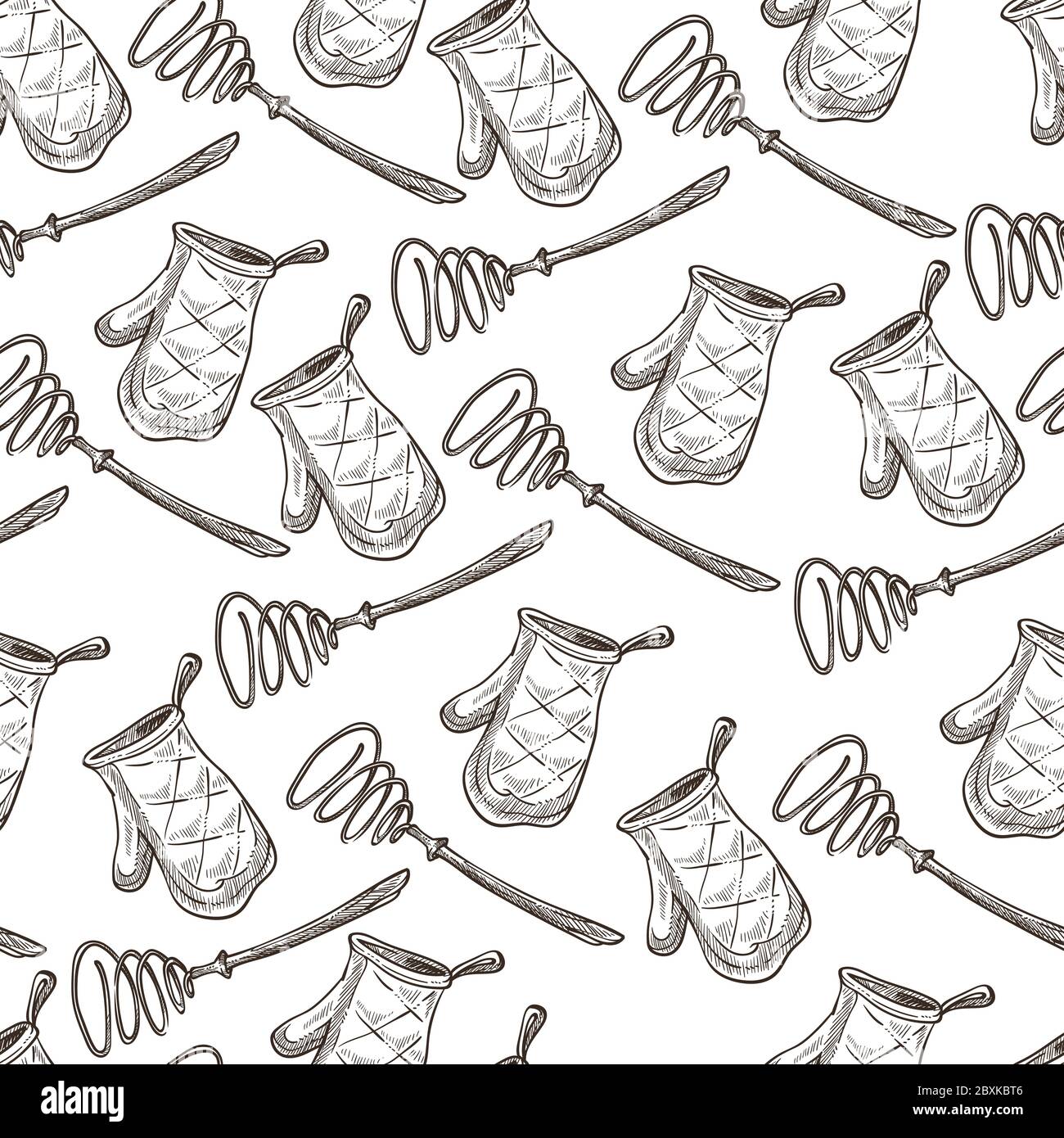 Whisk and baking glove, textile mitten seamless pattern Stock Vector