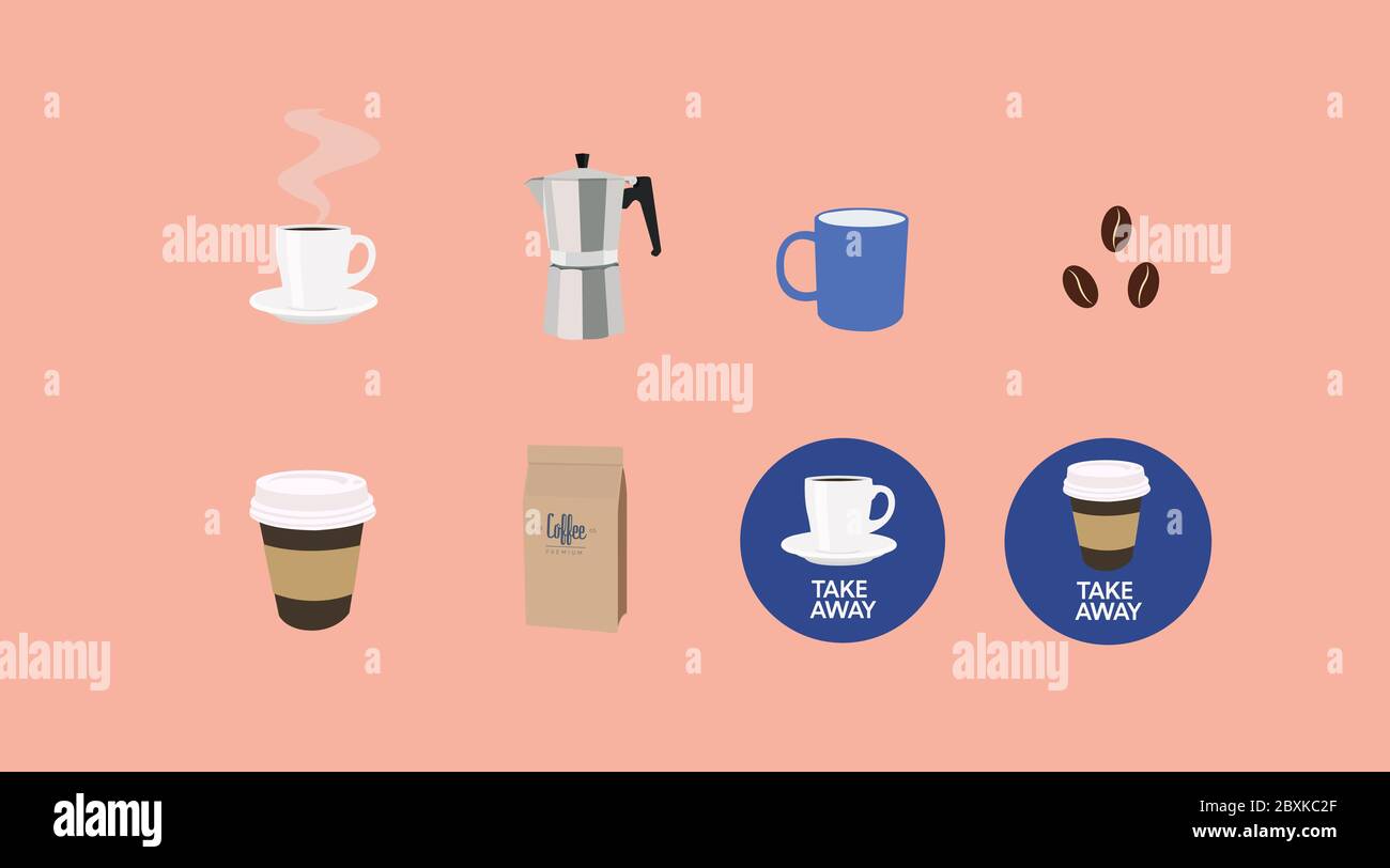 Vector Coffee Related Icon Set Stock Vector