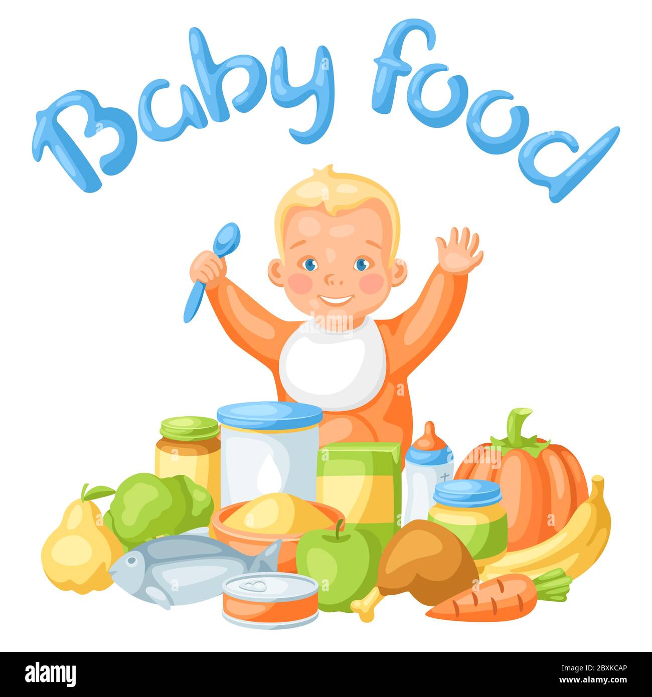 Background with cute little baby and food items Stock Vector Image & Art -  Alamy