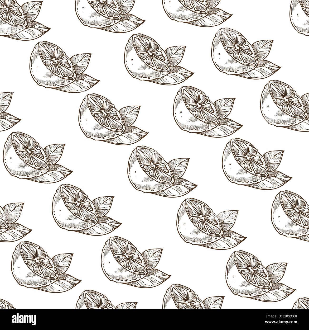 Lemon or lime with leaf monochrome seamless pattern Stock Vector